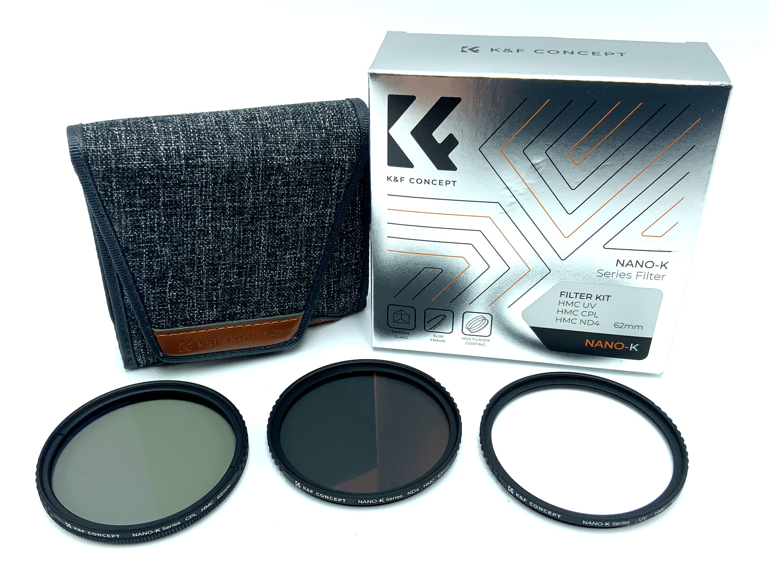 K&F Concept Filter Kit Nano-K HMC UV/CPL/ND4 in OVP Filter 62mm Kreisförmig