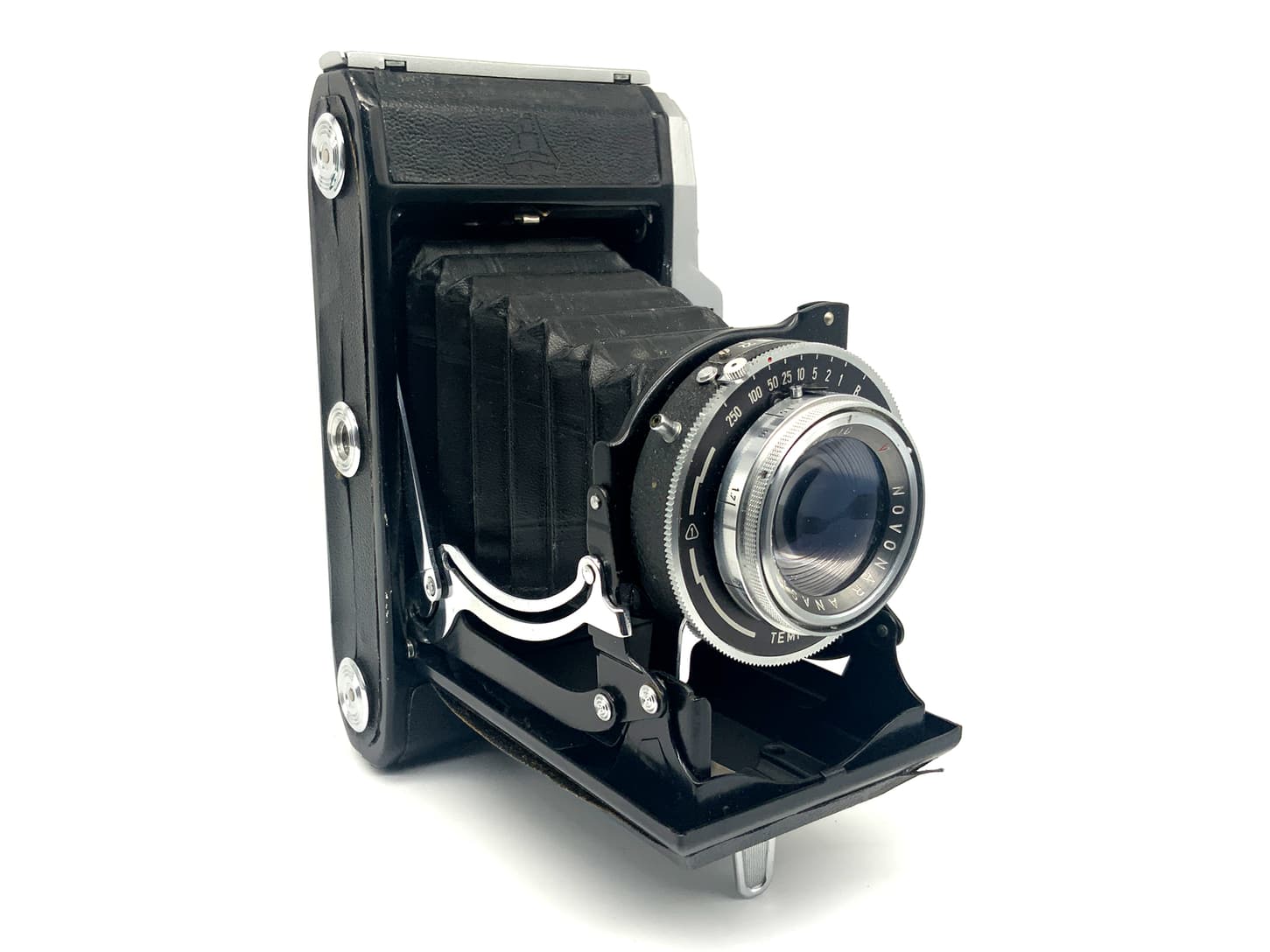 Appareil photo pliant Pentacon Ercona II avec objectif Novar Anastigmat 1:4.5 110 mm rouge V
