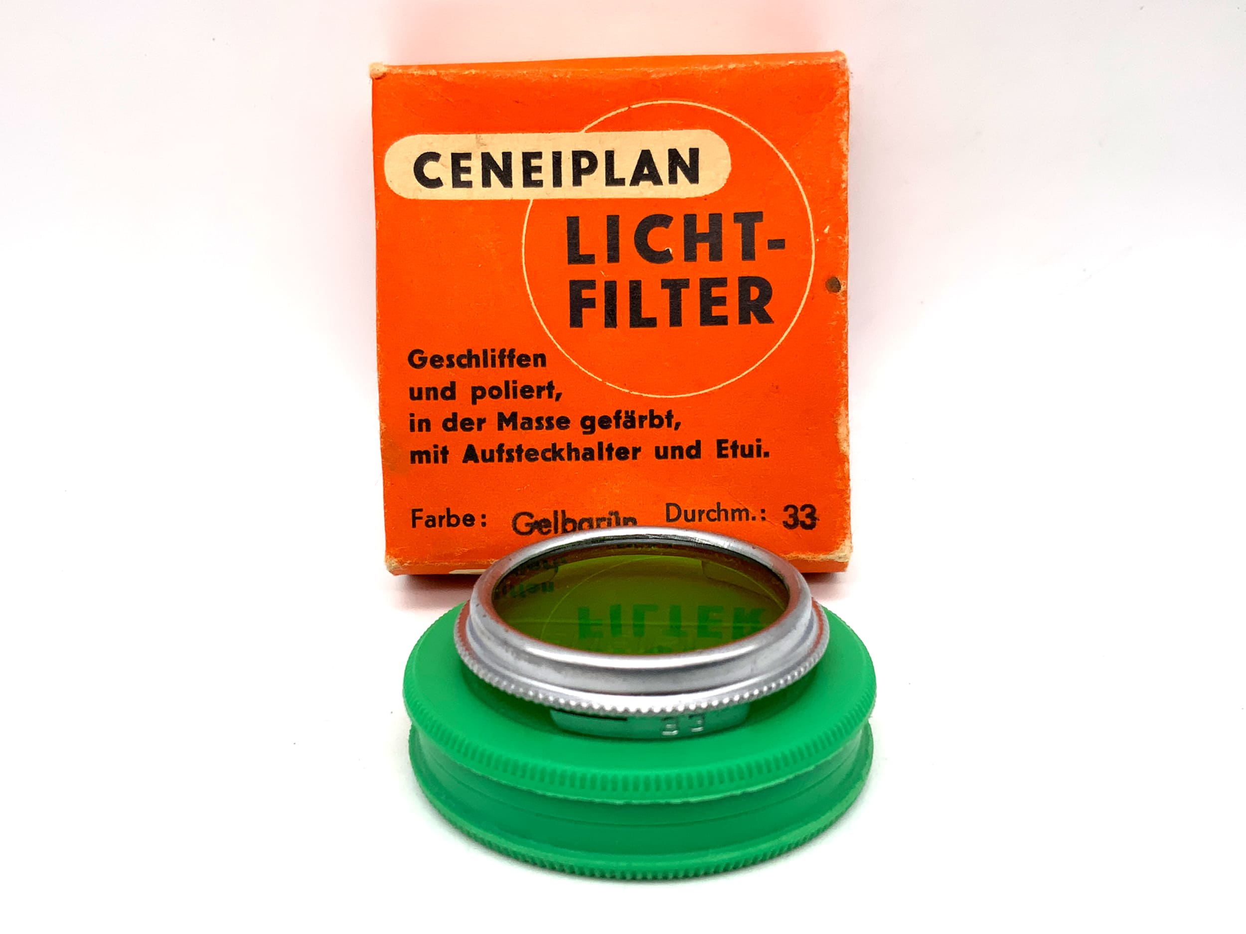 Filtre de couleur Ceneiplan jaune-vert/jaune-vert à enfiler, emballage d'origine, filtre 33 mm