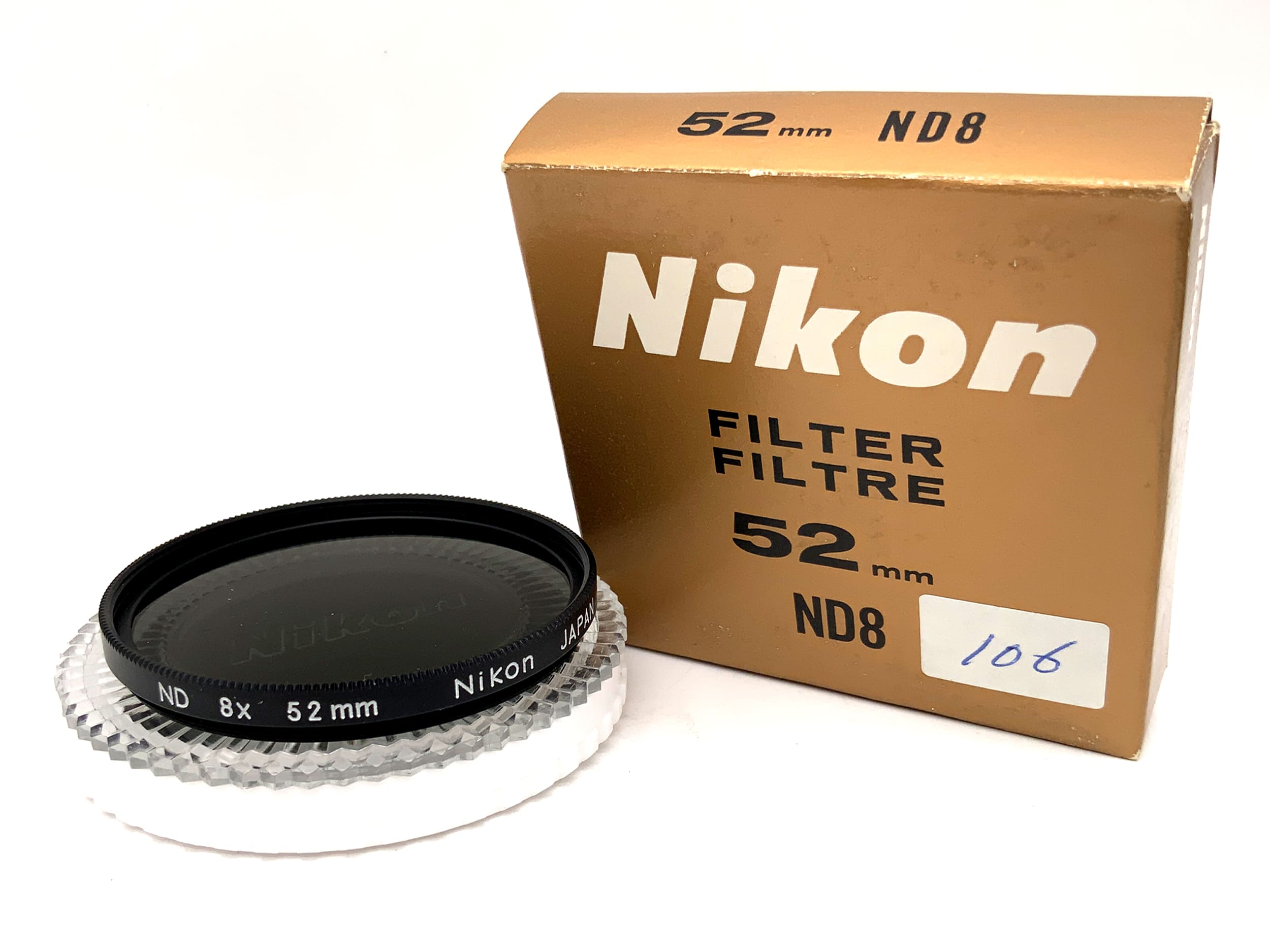 Nikon ND 8x neutral density filter in original packaging, 52mm circular filter thread