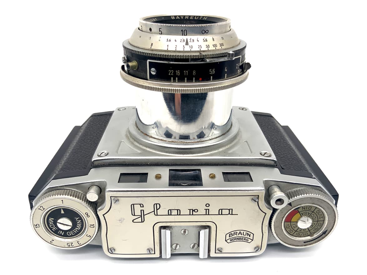 Braun Nürnberg Gloria Sucherkamera mit Praxanar 1:2.9/75 red V Analogkamera