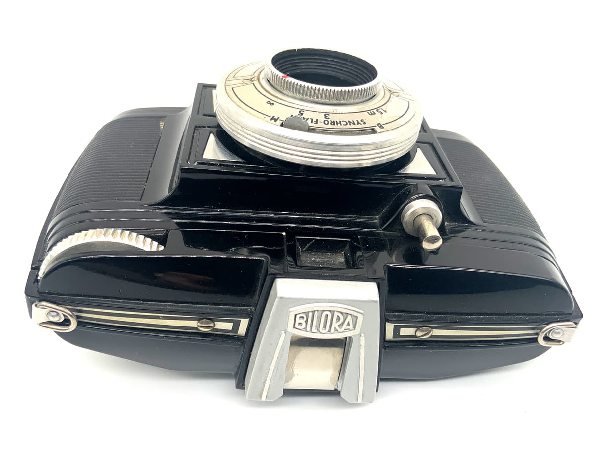 Ferrania Bilora Sucherkamera mit Bella Synchro Flash Kompaktkamera Analogkamera