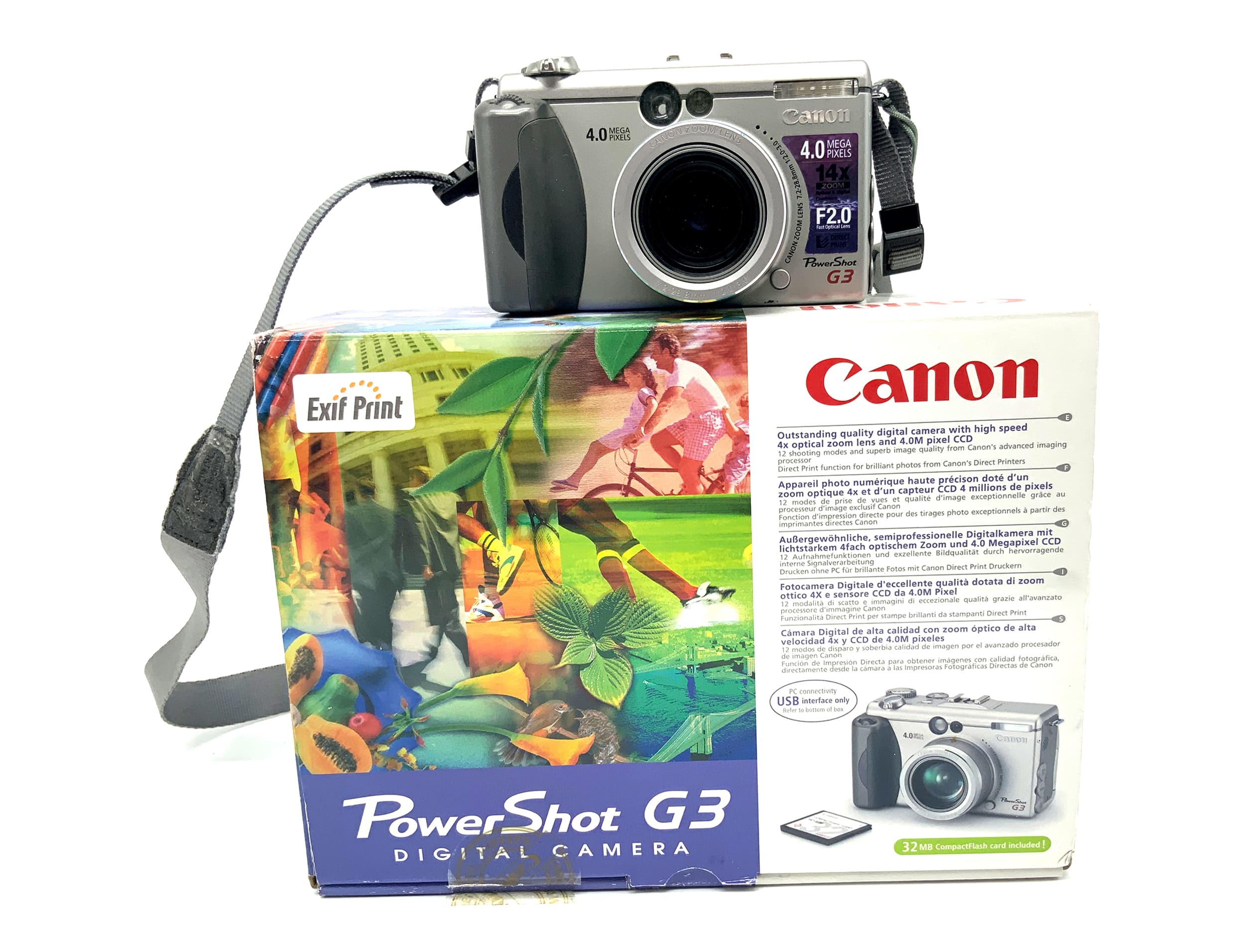 Canon G3 digital compact camera with 7.2-28.8mm 1:2.0-3.1 in original packaging