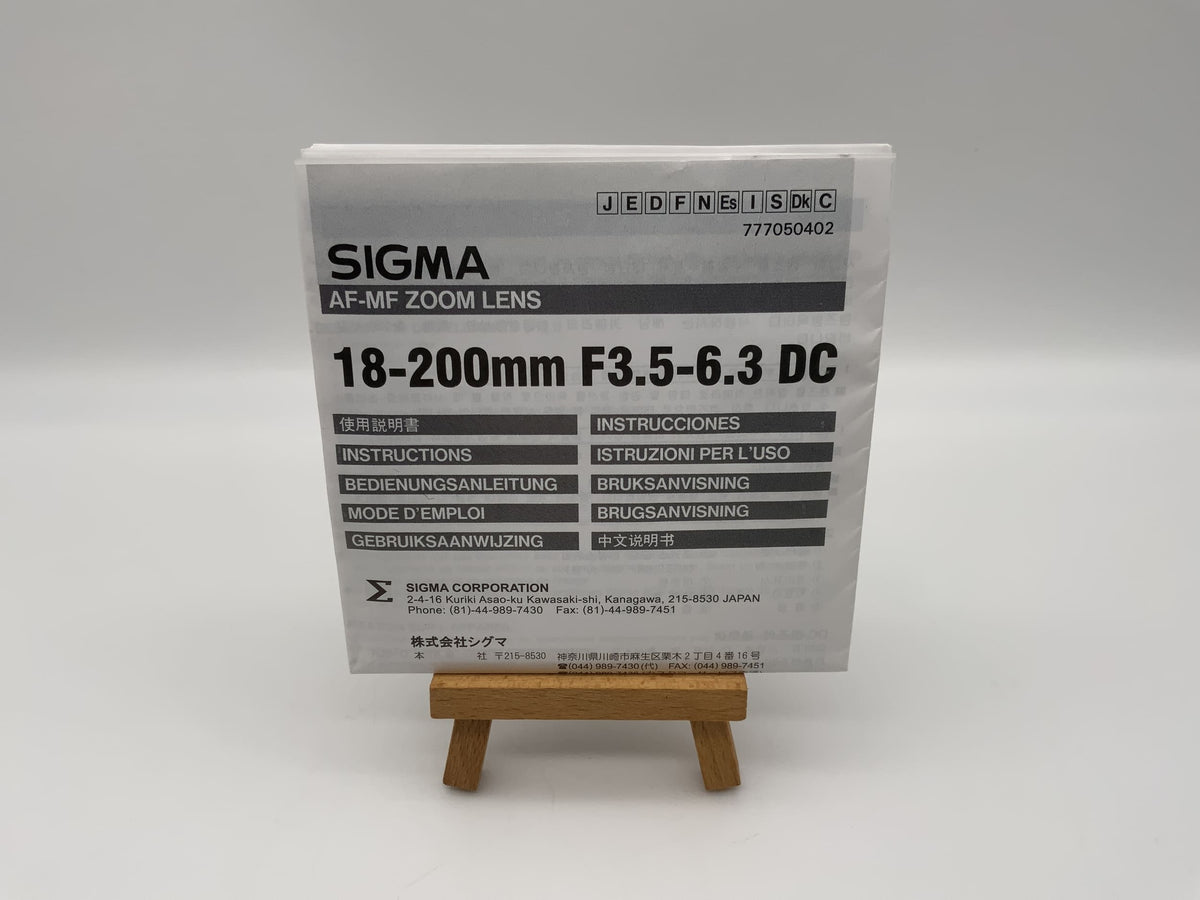 Sigma 18-200mm F3.5-6.3 DC AF MF Zoom Lens User Manual (German)