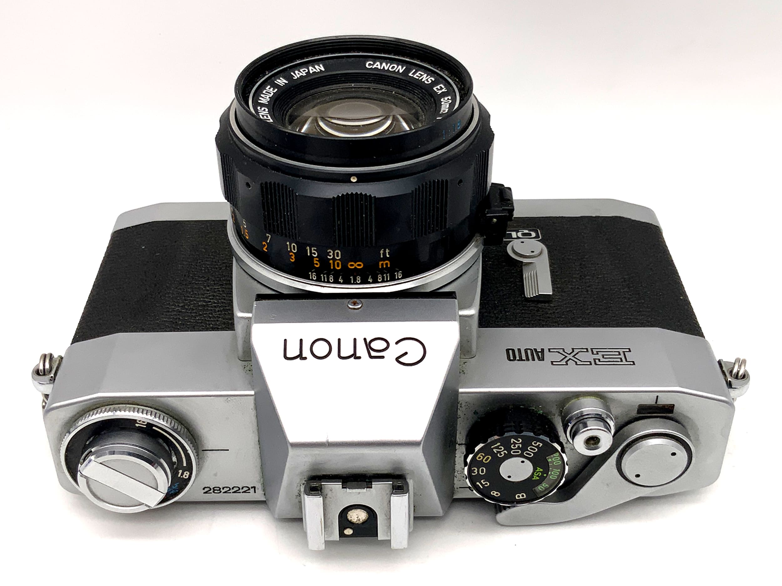 Appareil photo reflex argentique Canon EX Auto 35 mm avec objectif EX 50 mm f/1.8 ! Boîtier défectueux !