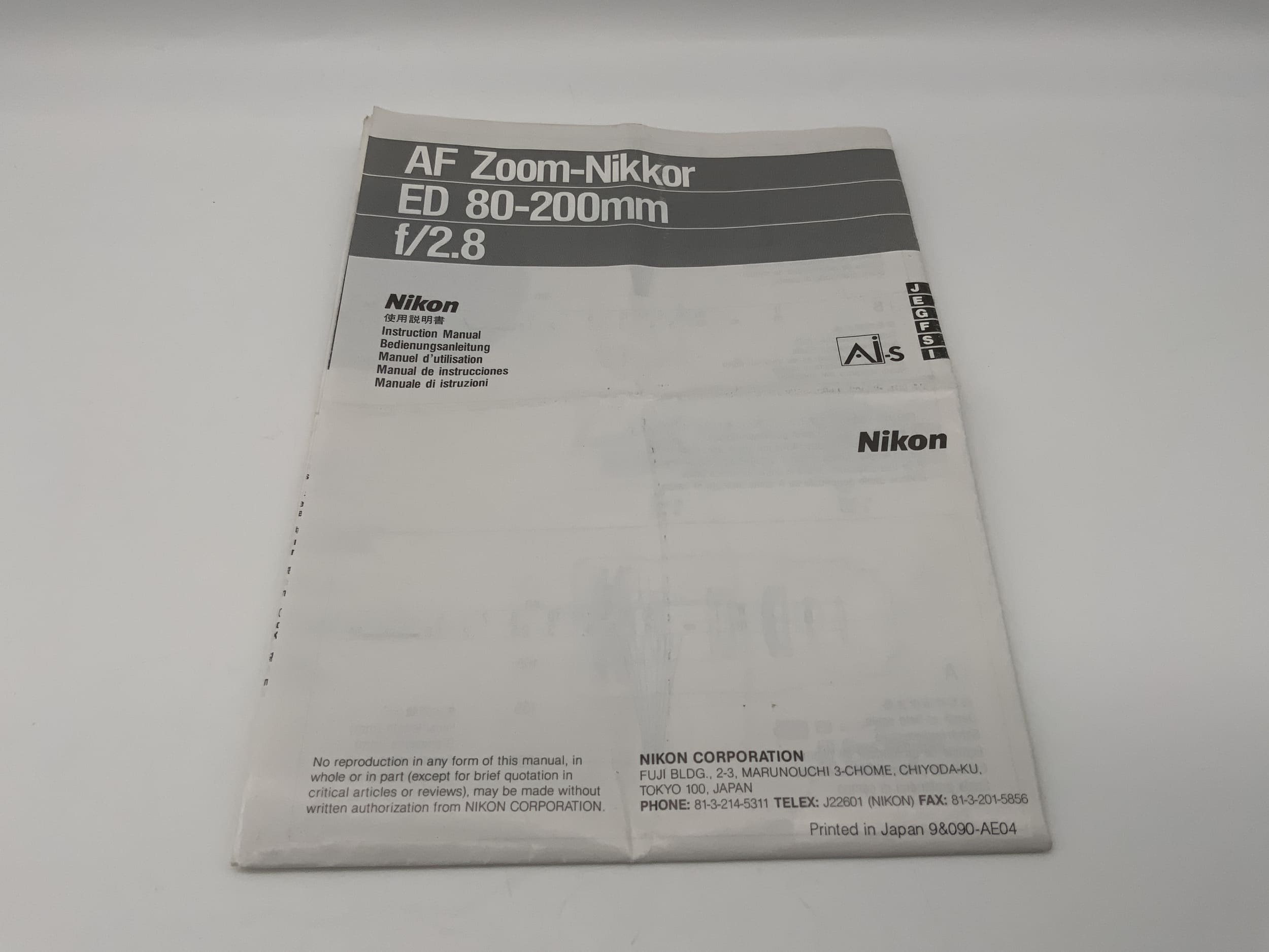 Manuel d'utilisation de l'objectif Nikon ED 80-200mm f/2.8 AF Zoom Nikkor (allemand)