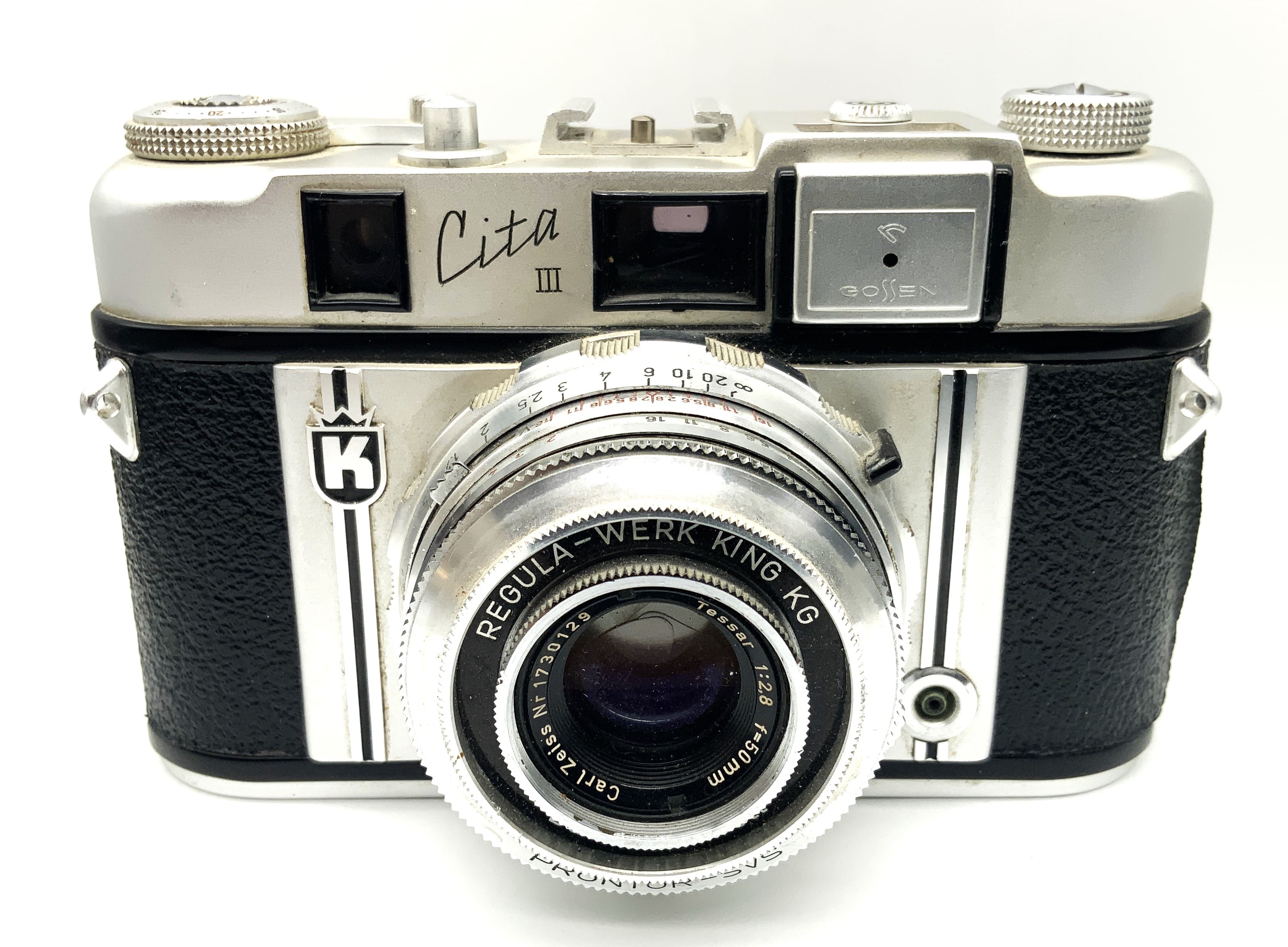 Appareil photo King KG Regula Cita III avec viseur et objectif Tessar 2.8/50 Prontor-SVS