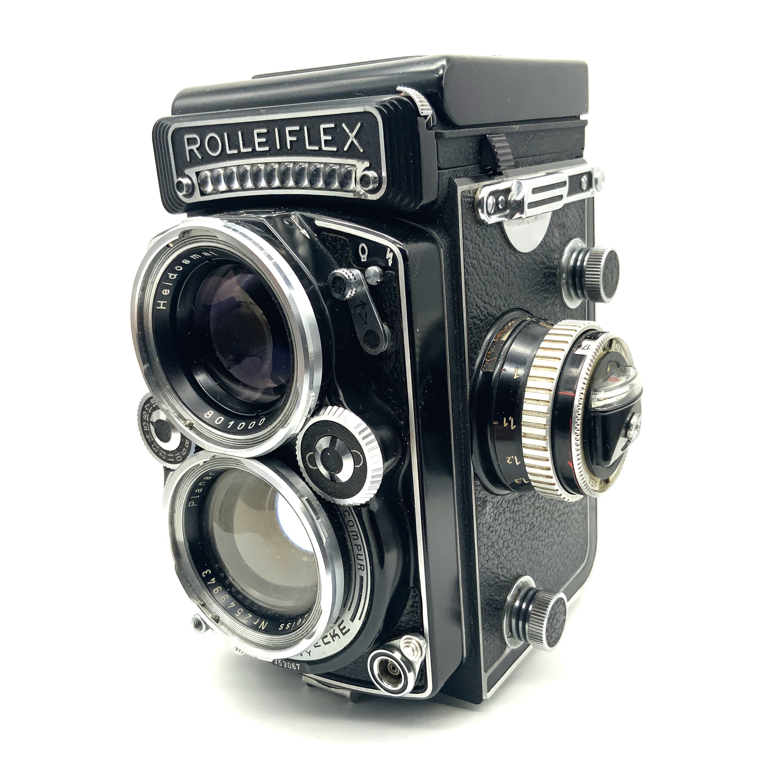 Rollei F&amp;H Rolleiflex 2.8F TLR with Planar 80mm 1:2.8 E2 white face twin-lens reflex lens