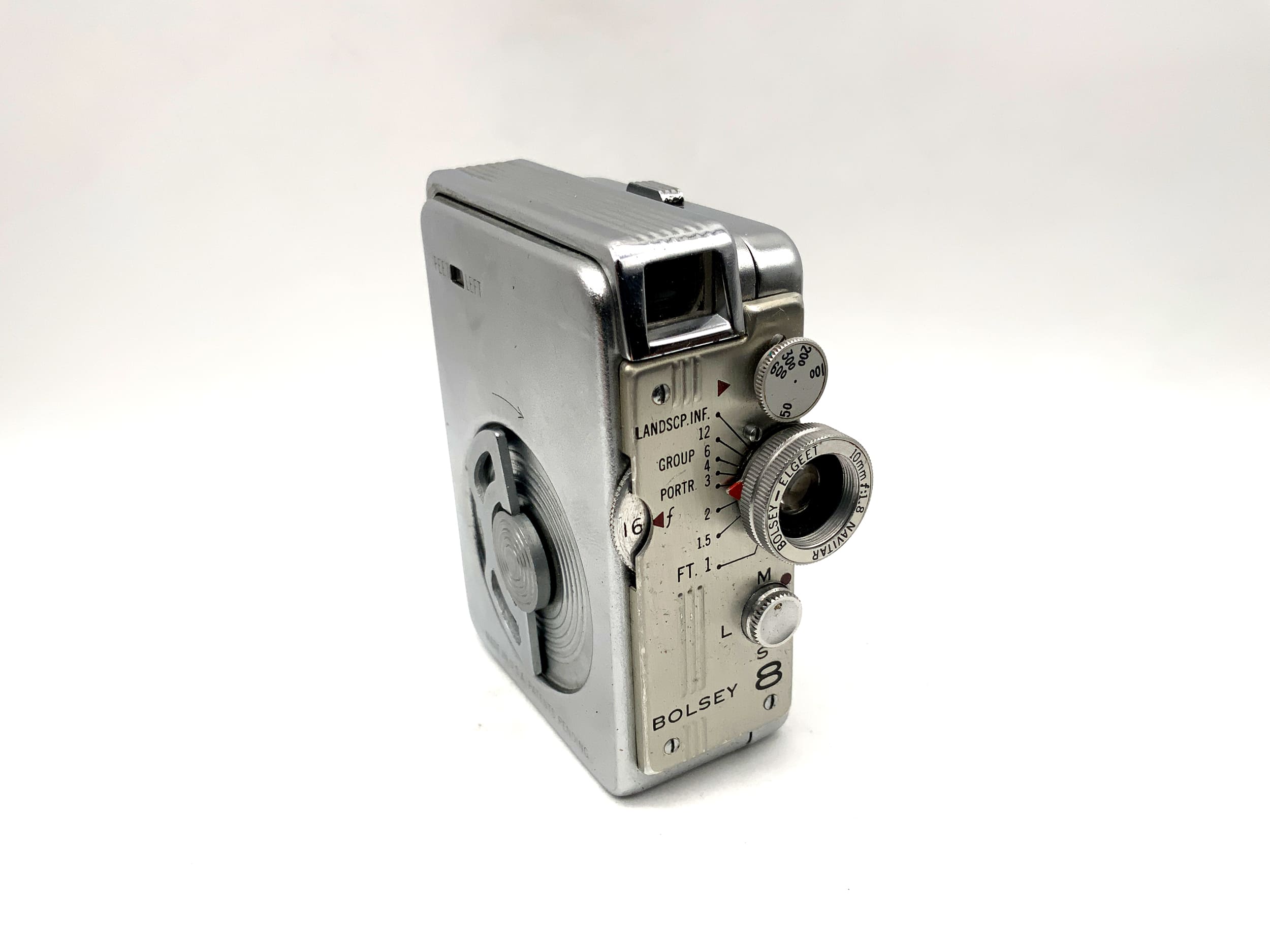 Bolsey 8 miniature camera with Navitar Bolsey-Elgeet 10mm 1:1.8 lens and case