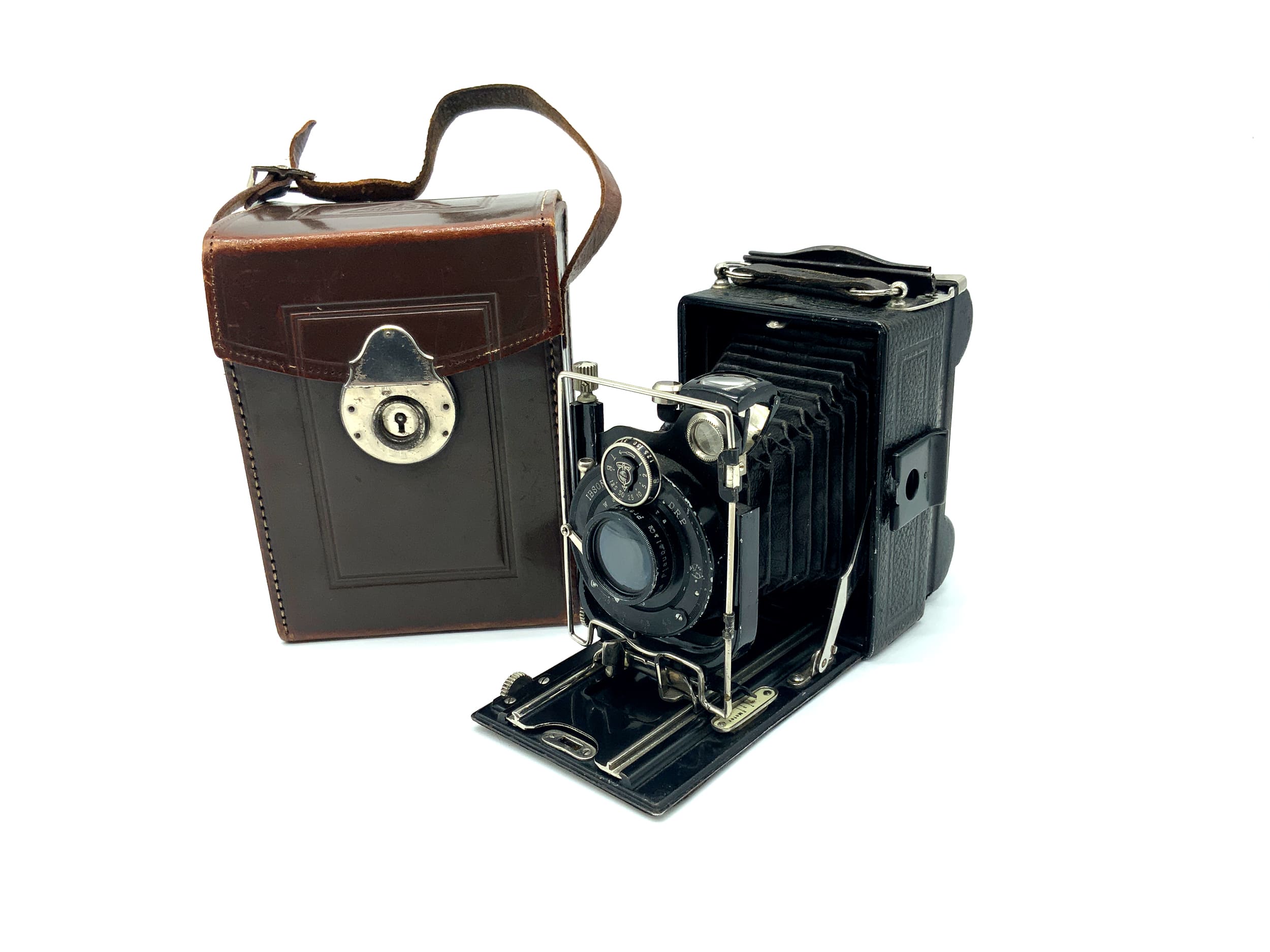 Appareil photo à plaques Wauckosin Wara avec objectif Plaubel Pecomat 10,5 cm 1:4,5 avec brevet Rollex