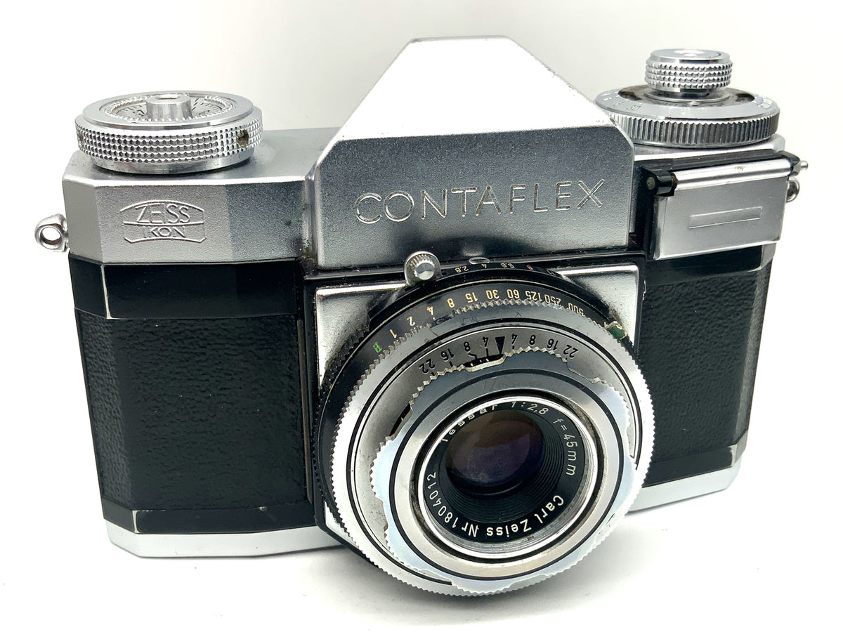 Boîtier reflex argentique Zeiss Ikon Contaflex avec objectif Tessar 1:2.8/45 Synchro-Compur 35 mm