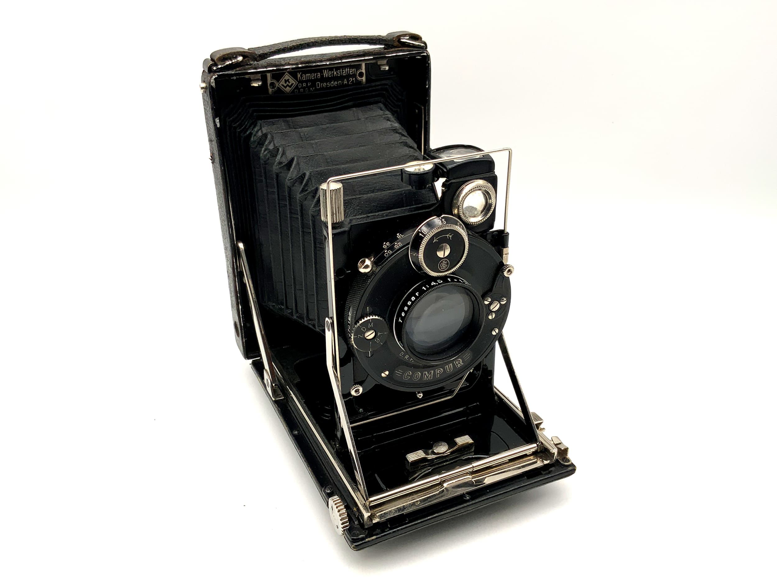Appareil photo à plaque brevetée KW avec objectif Carl Zeiss Tessar 1:4.5 f=12cm Compur 0