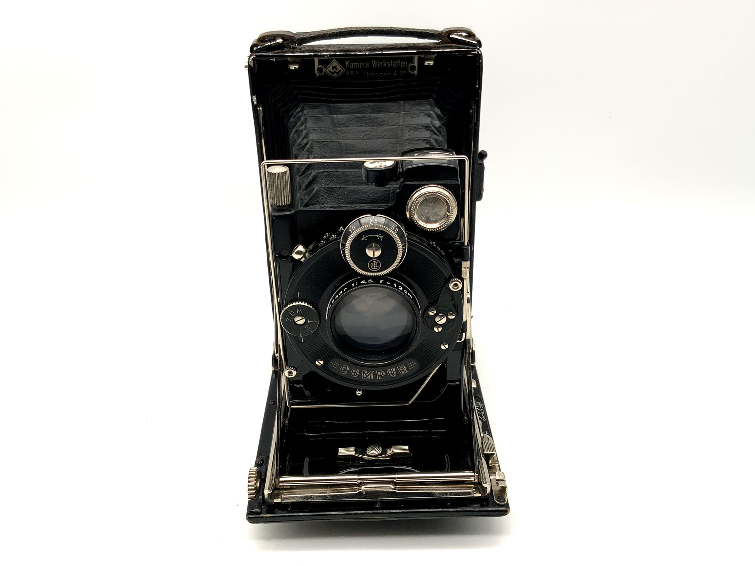 Appareil photo à plaque brevetée KW avec objectif Carl Zeiss Tessar 1:4.5 f=12cm Compur 0