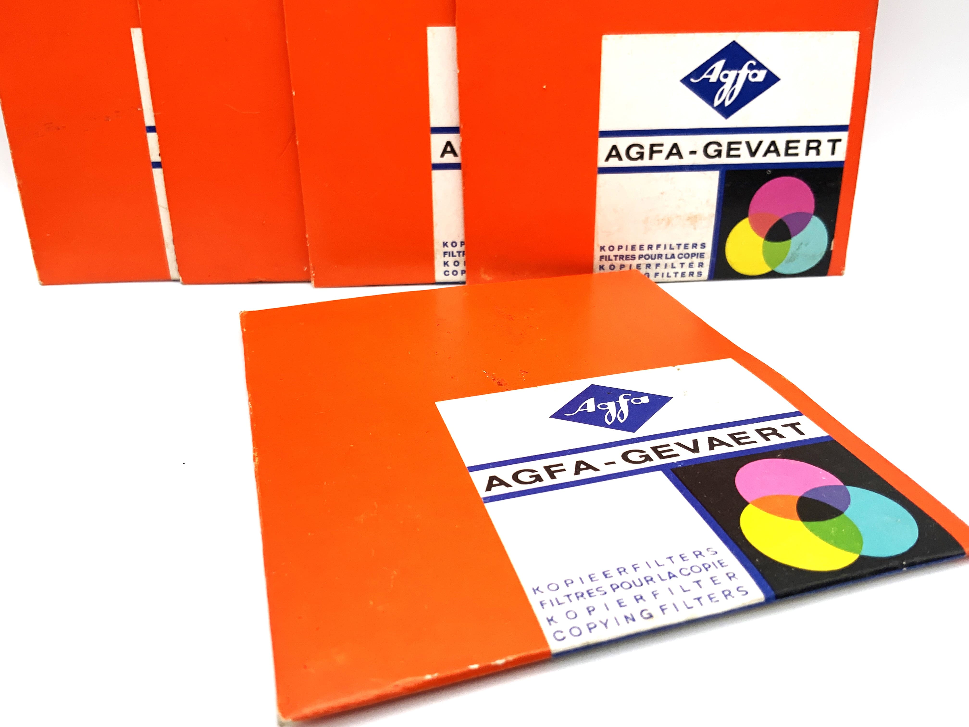 Filtres anti-copie Agfa-Gevaert, lot de 5 : AC, FI, FO : Y99, Y50, Y40, Y30, Y20, jaunes, 7 x 7 cm