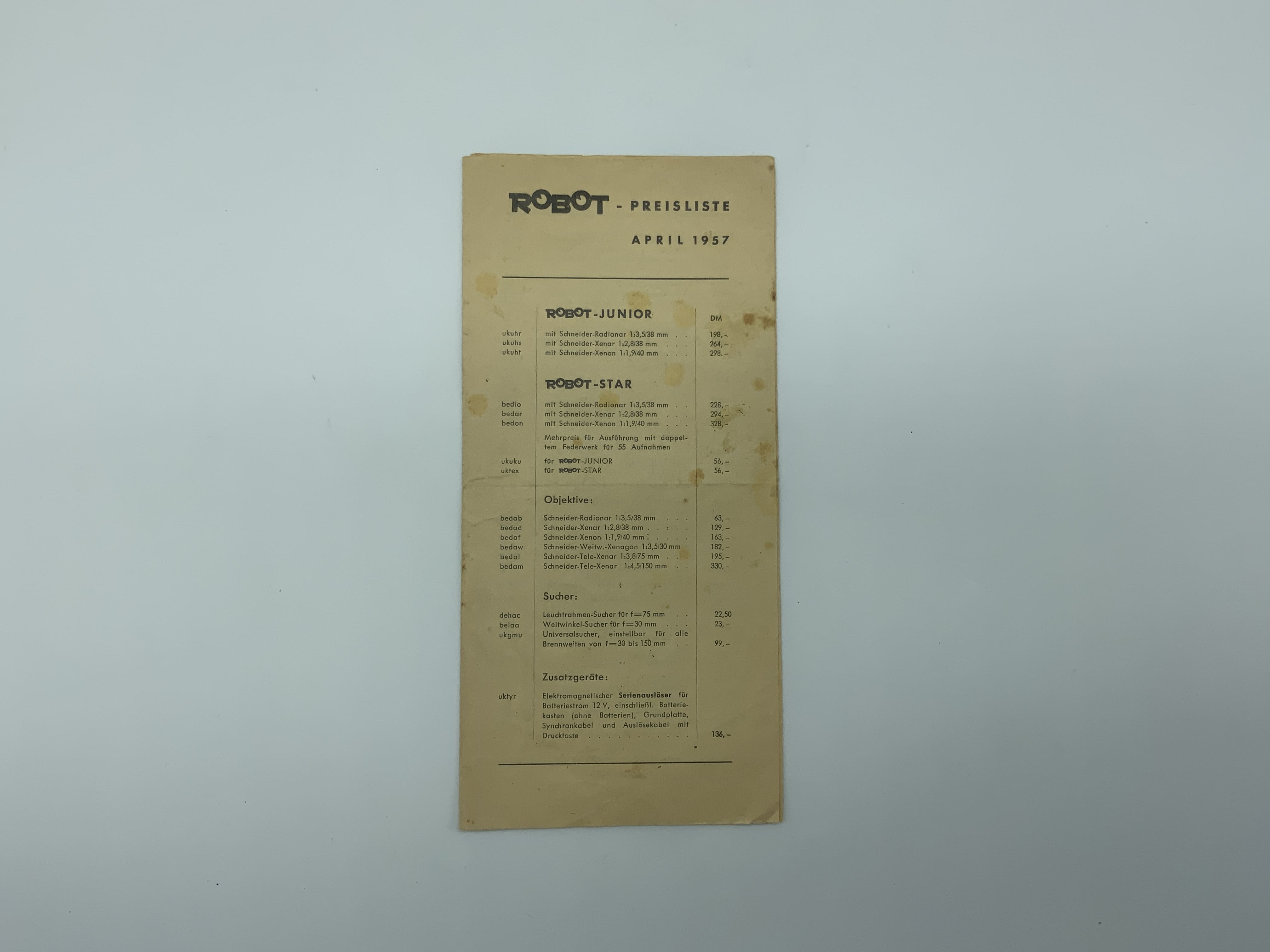 Robot April 1957 Price List German