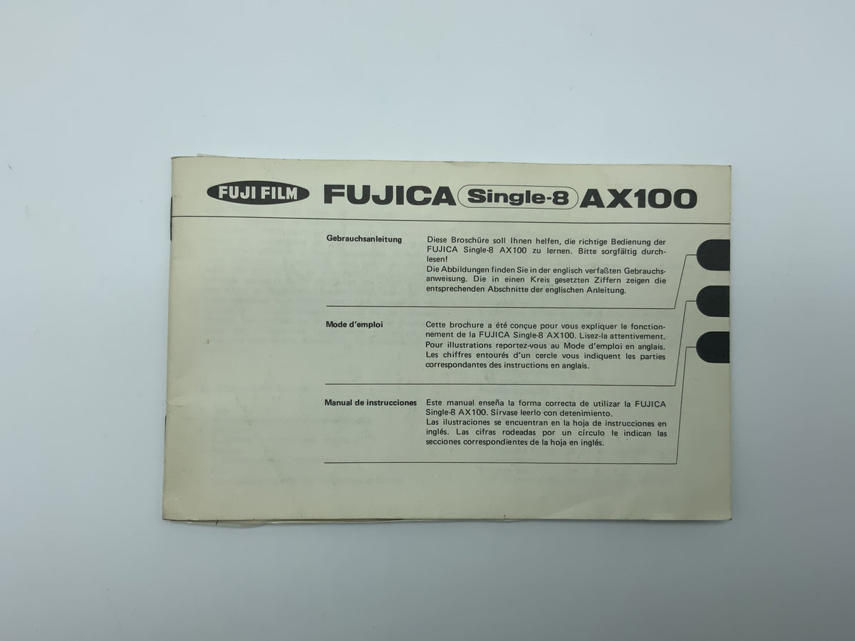 Manuel d'utilisation de l'appareil photo Fujifilm Fujica Single 8 AX100 (allemand)