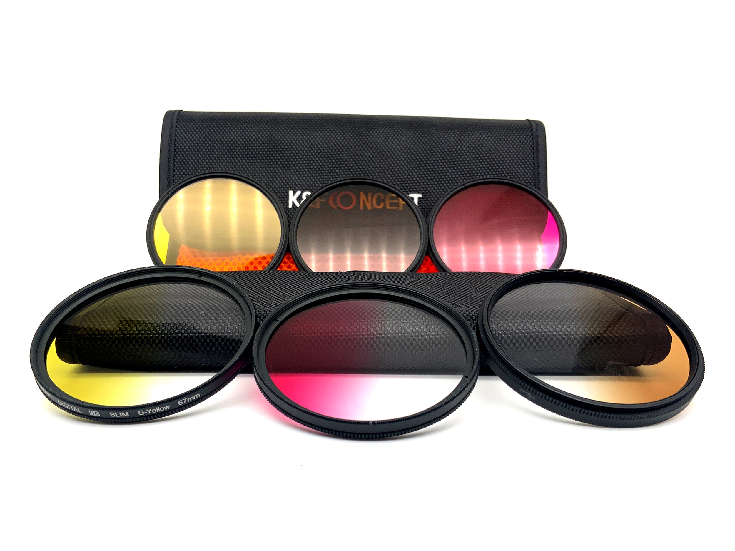 K&F Concept 6x Filterset Digital HD Slim Farb und Verlauf Pink/Brown/Yellow 67mm