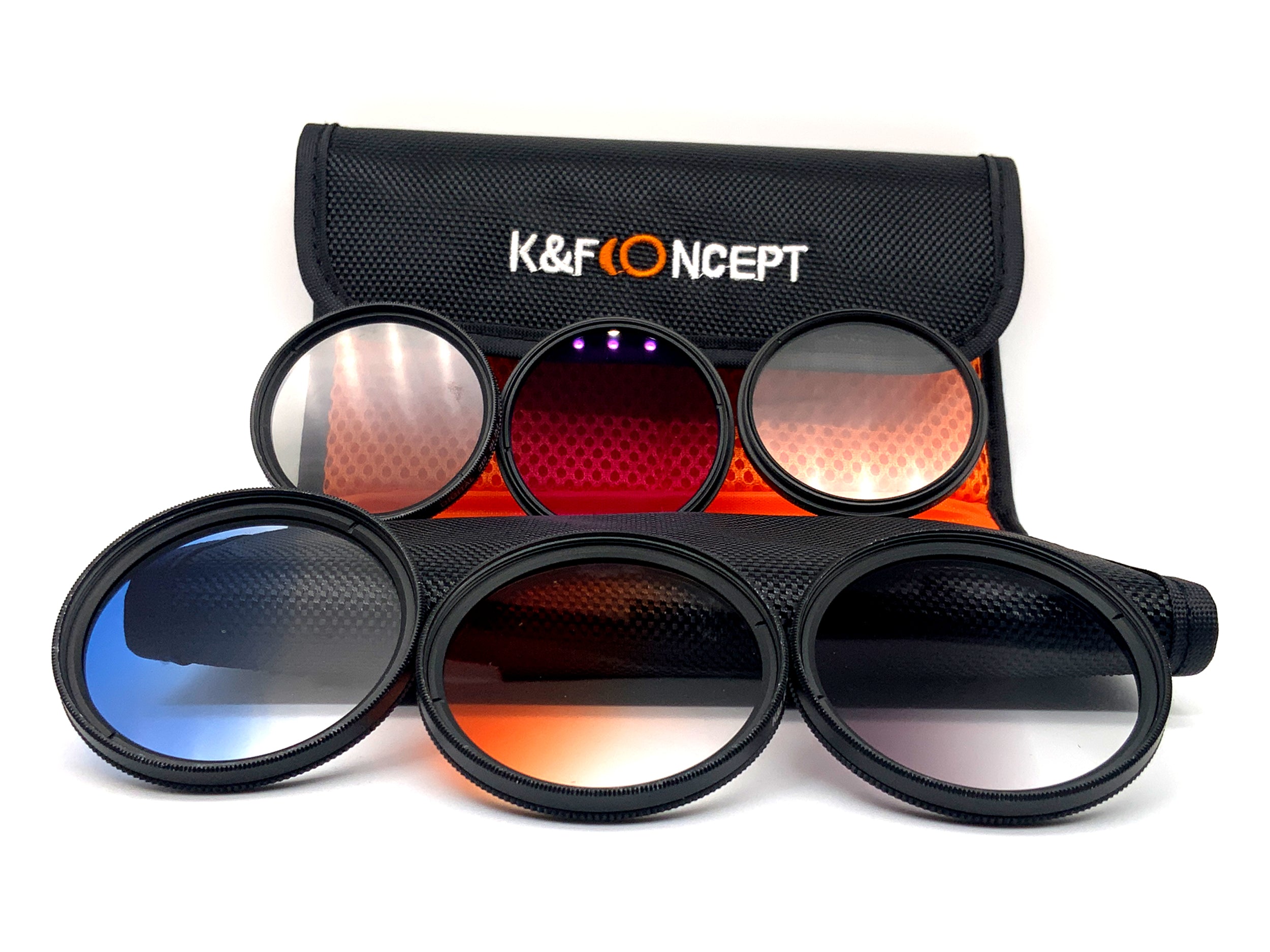 K&F Concept 6er Filterset UV, CPL, FLD, Verlaufsfilter G-Orange/Blue/Grey 52mm