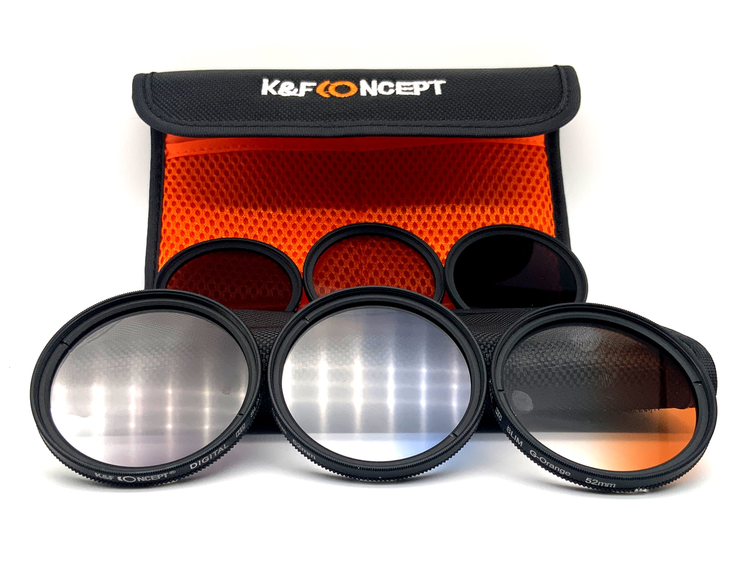 K&F Concept 6er Filterset ND2/4/8, Verlaufsfilter G-Grey/Blue/Orange+Case 52mm