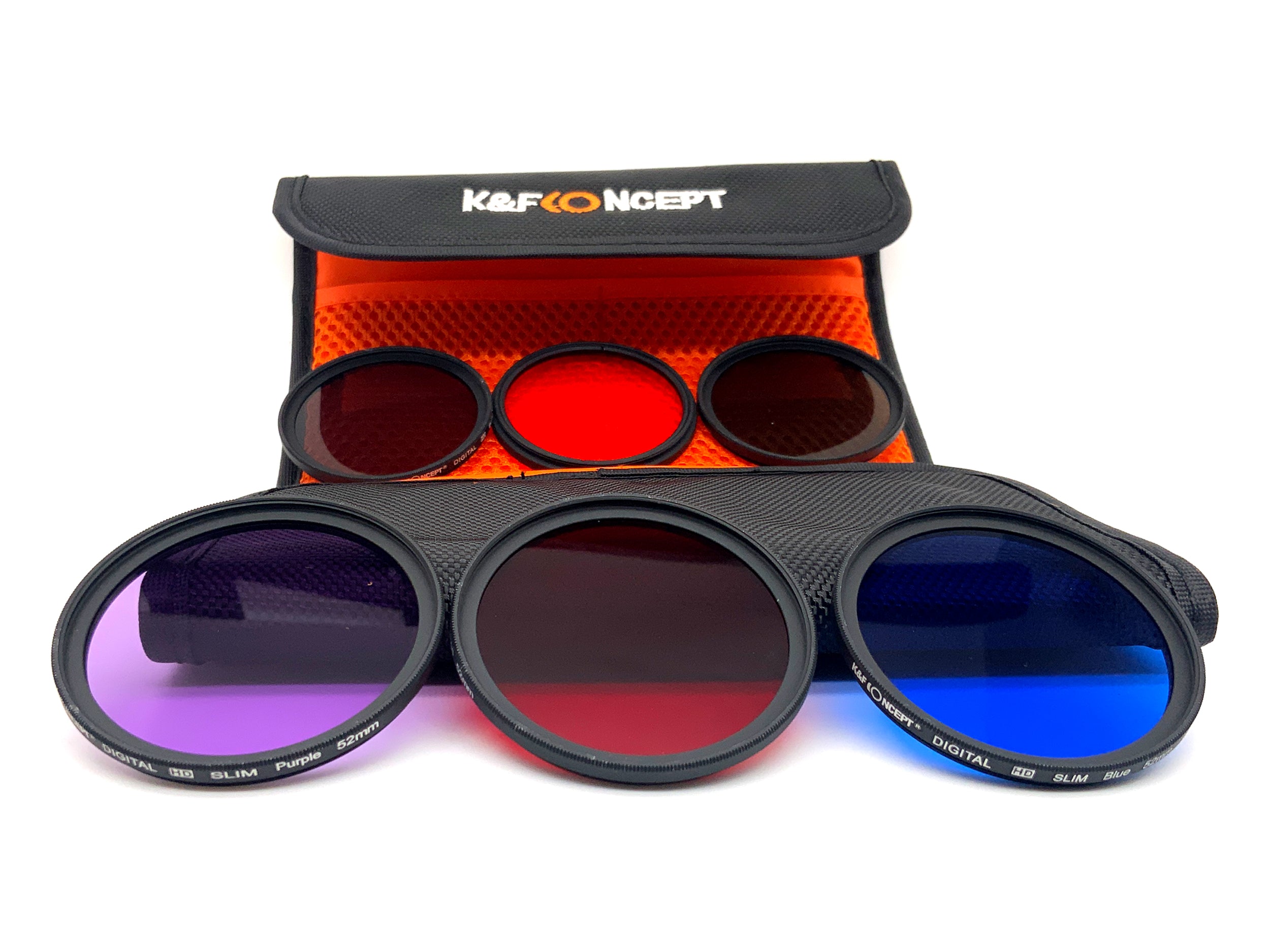 K&F Concept 6er Filterset Farbfilter Orange/Red/Blue/Purple/Grey/Green+Case 52mm
