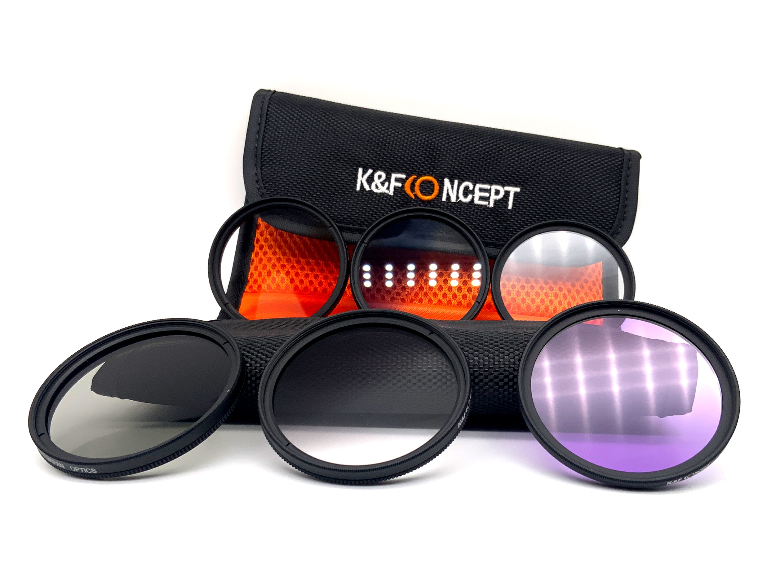 K&F Concept 6er Filterset UV,CPL, FLD, Verlaufsfilter G-Orange/Blue/Grey 55mm