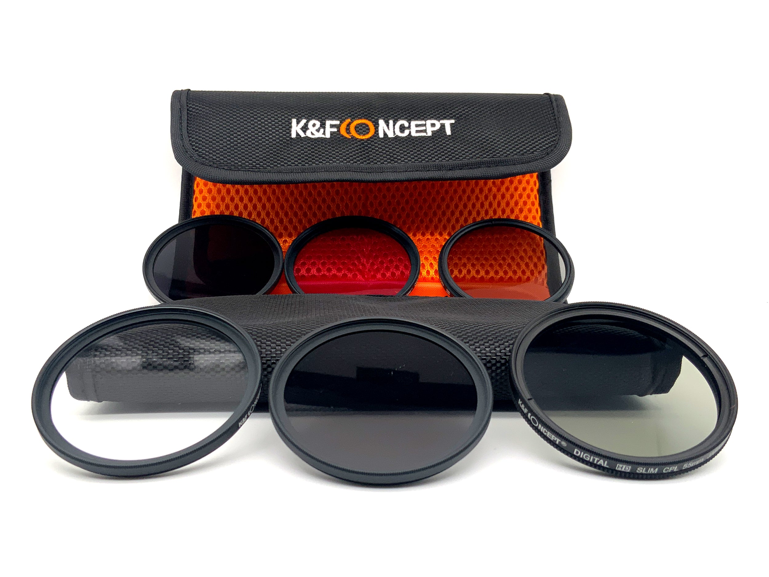 K&F Concept 6er Filterset Digital HD Slim UV, CPL, FLD, ND2/4/8 + Case 55mm