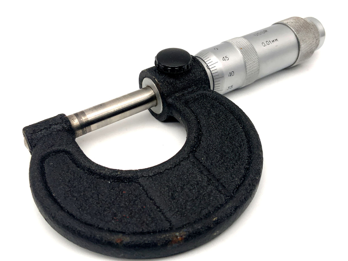Micromètre URSS argent 0,01 mm filetage 0-25 mm