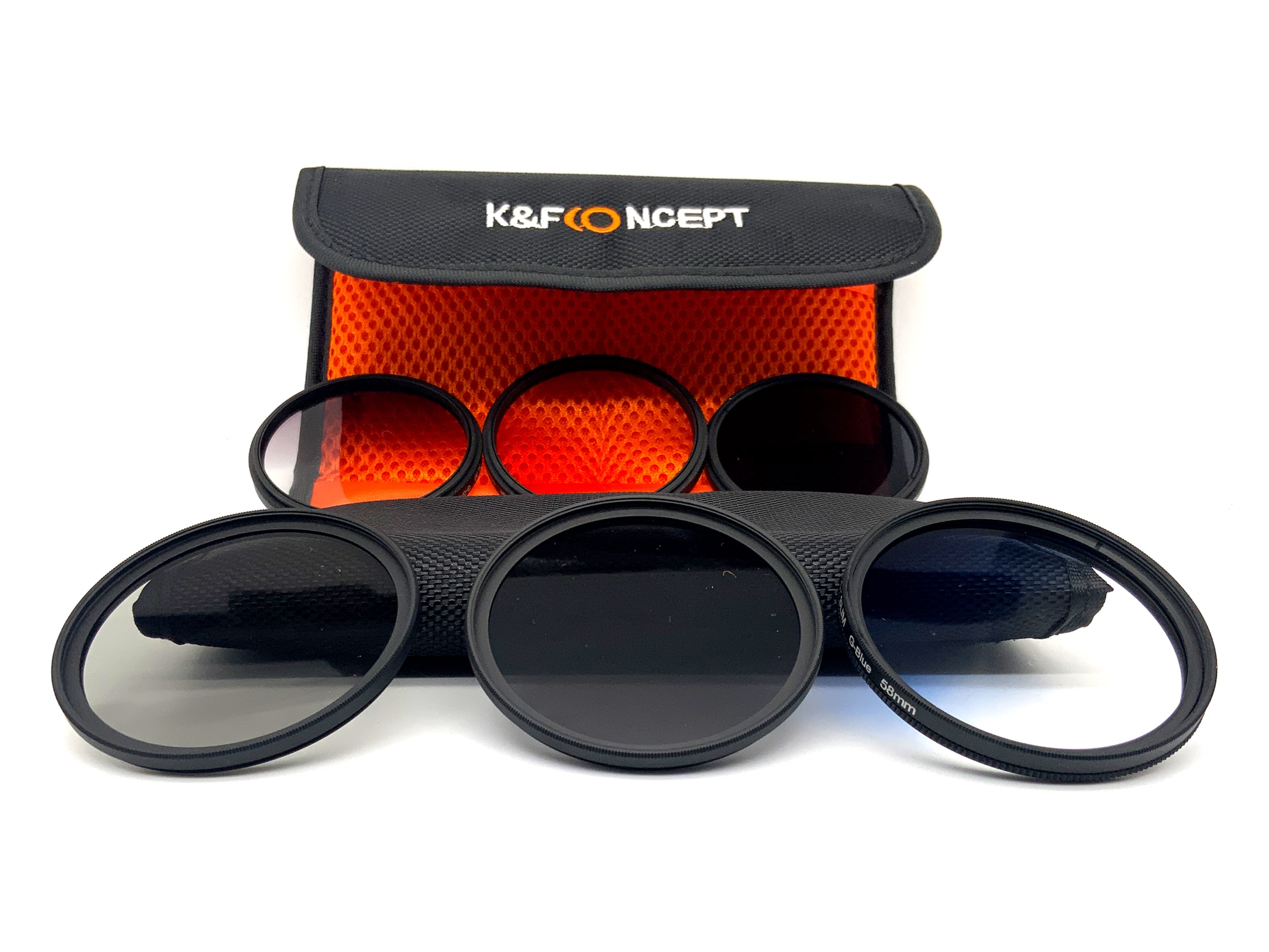 K&F Concept 6er Filterset ND2/4/8+Verlaufsfilter Orange/Blue/Grey + Case 58mm