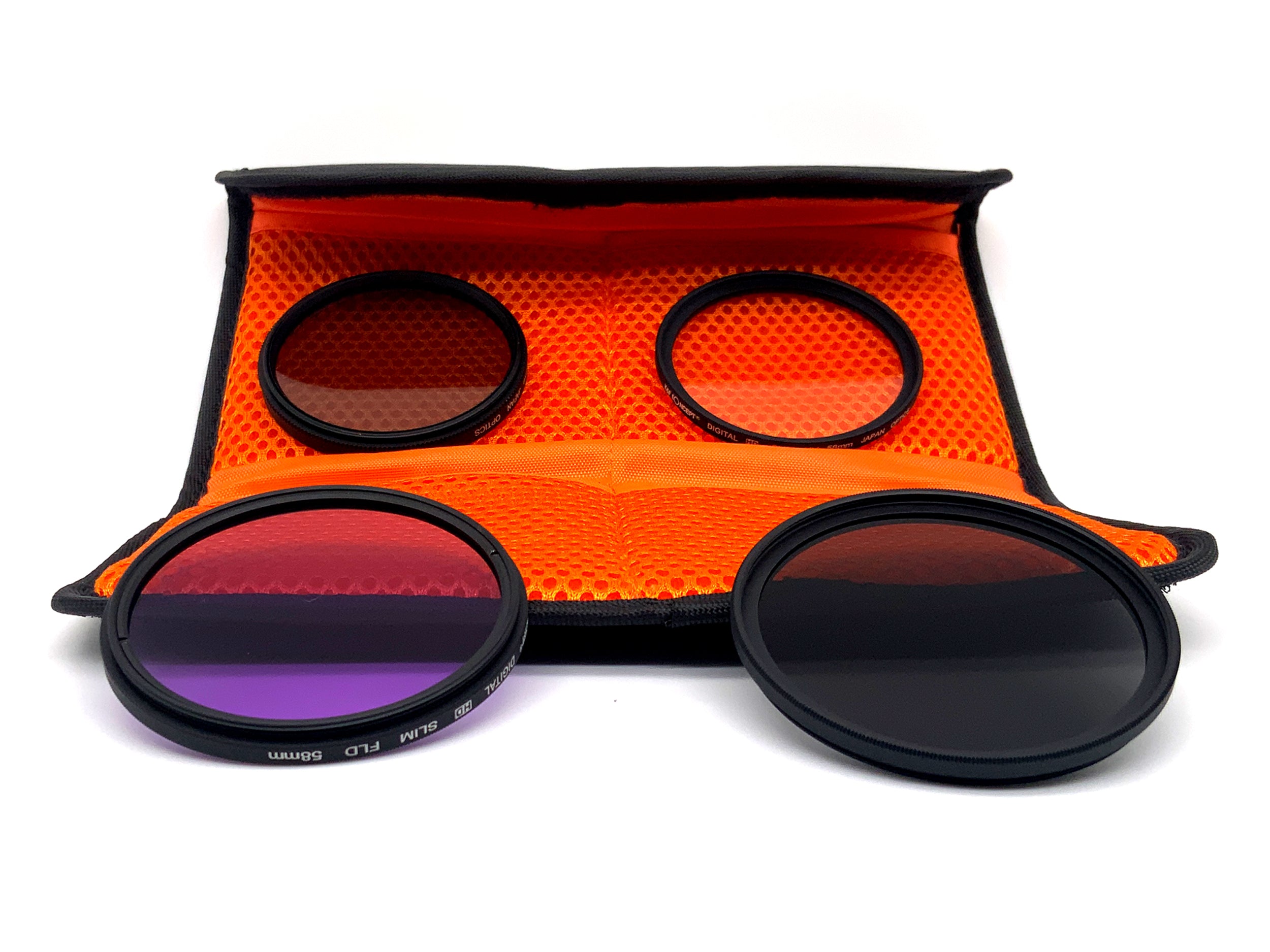 K&F Concept 4er Filterset Digital HD Slim UV, CPL, FLD, ND4 + Case Filter 58mm