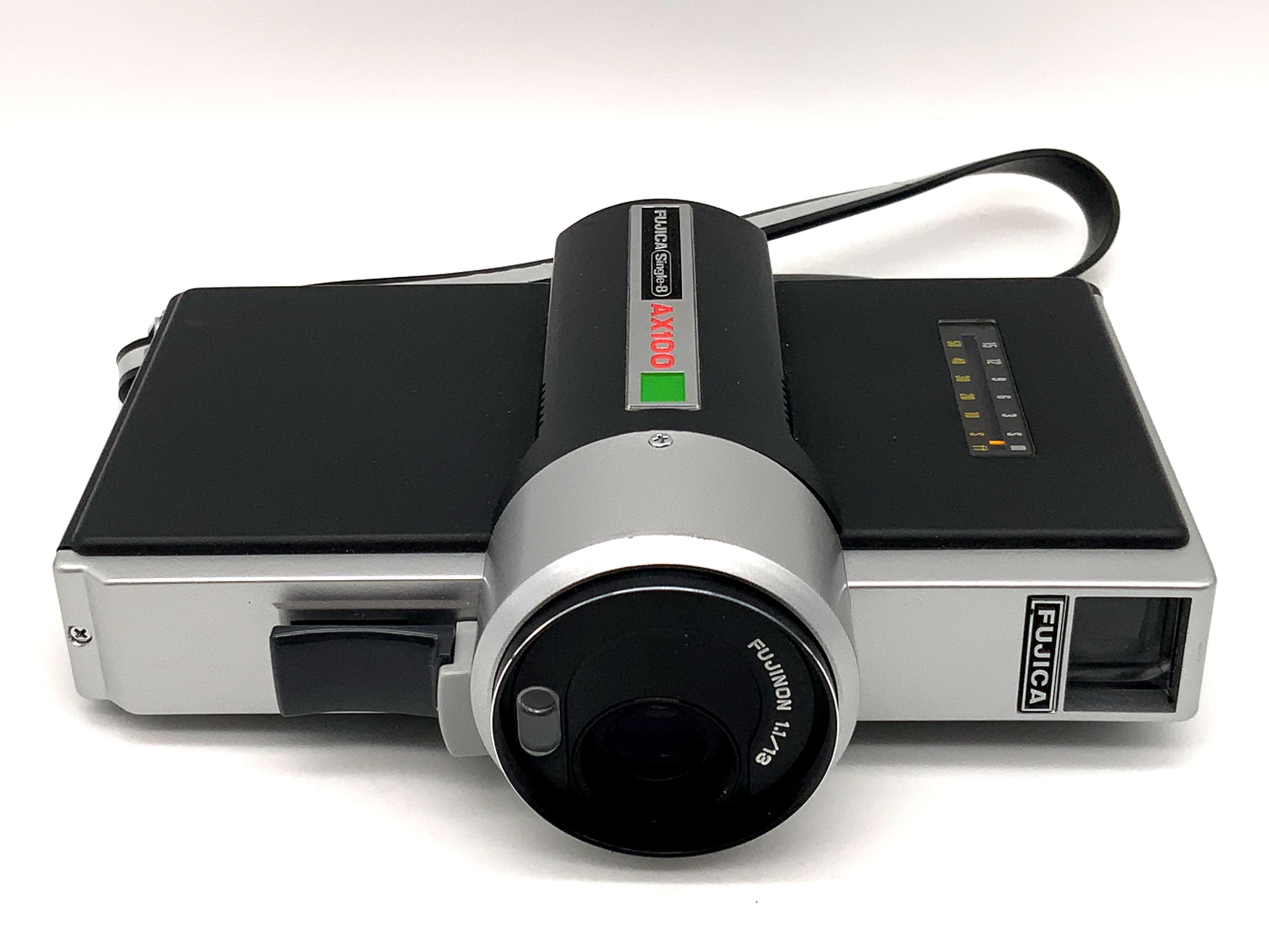 Fujica AX100 film camera with Fujinon 1.1/13 Single 8 narrow film movie camera