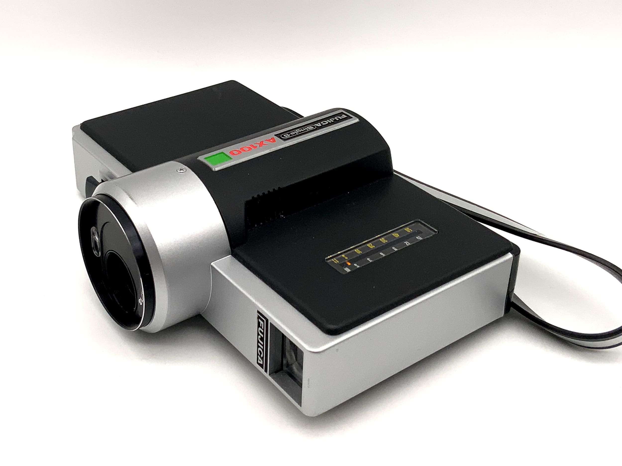 Fujica AX100 film camera with Fujinon 1.1/13 Single 8 narrow film movie camera