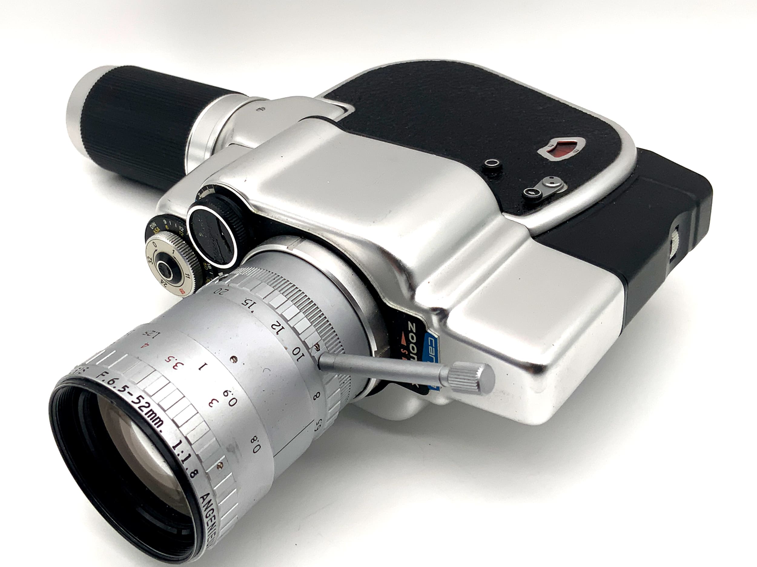 Carena Zoomex S film camera with Angenieux zoom 8x6.5B F:6.5-52mm double 8mm