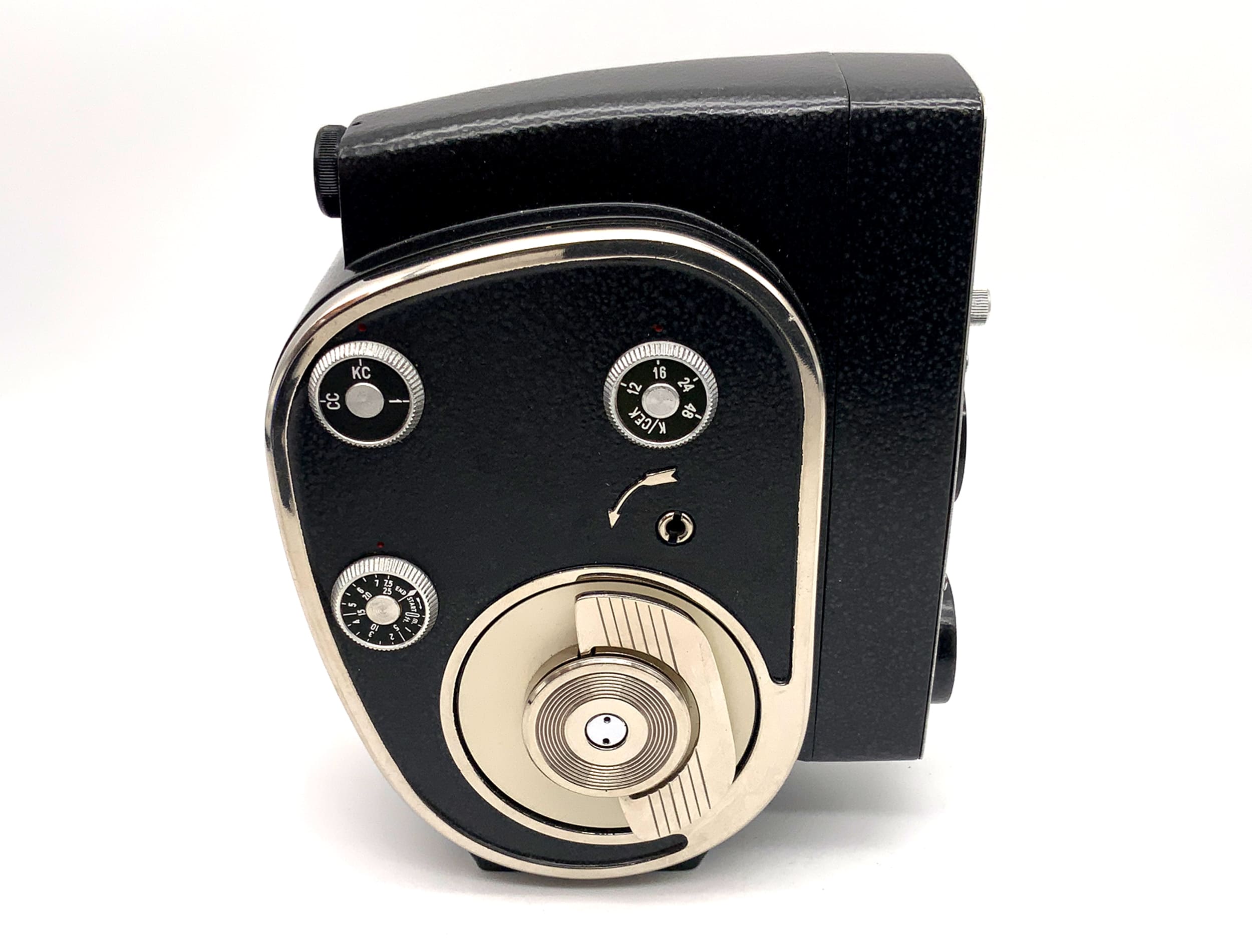 Zenit Quarz M film camera with 1.9/12.5mm lens and grip for dual 8mm film.