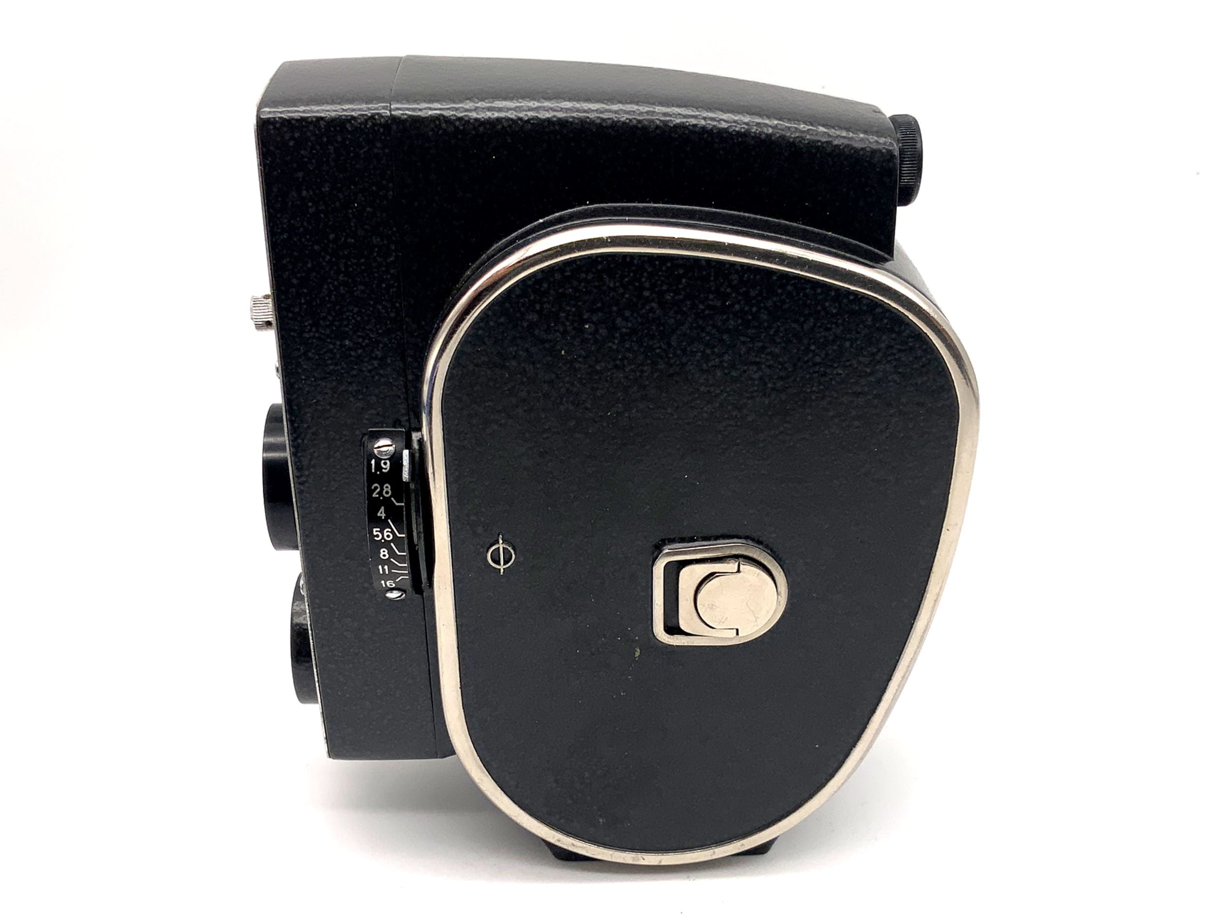 Zenit Quarz M film camera with 1.9/12.5mm lens and grip for dual 8mm film.