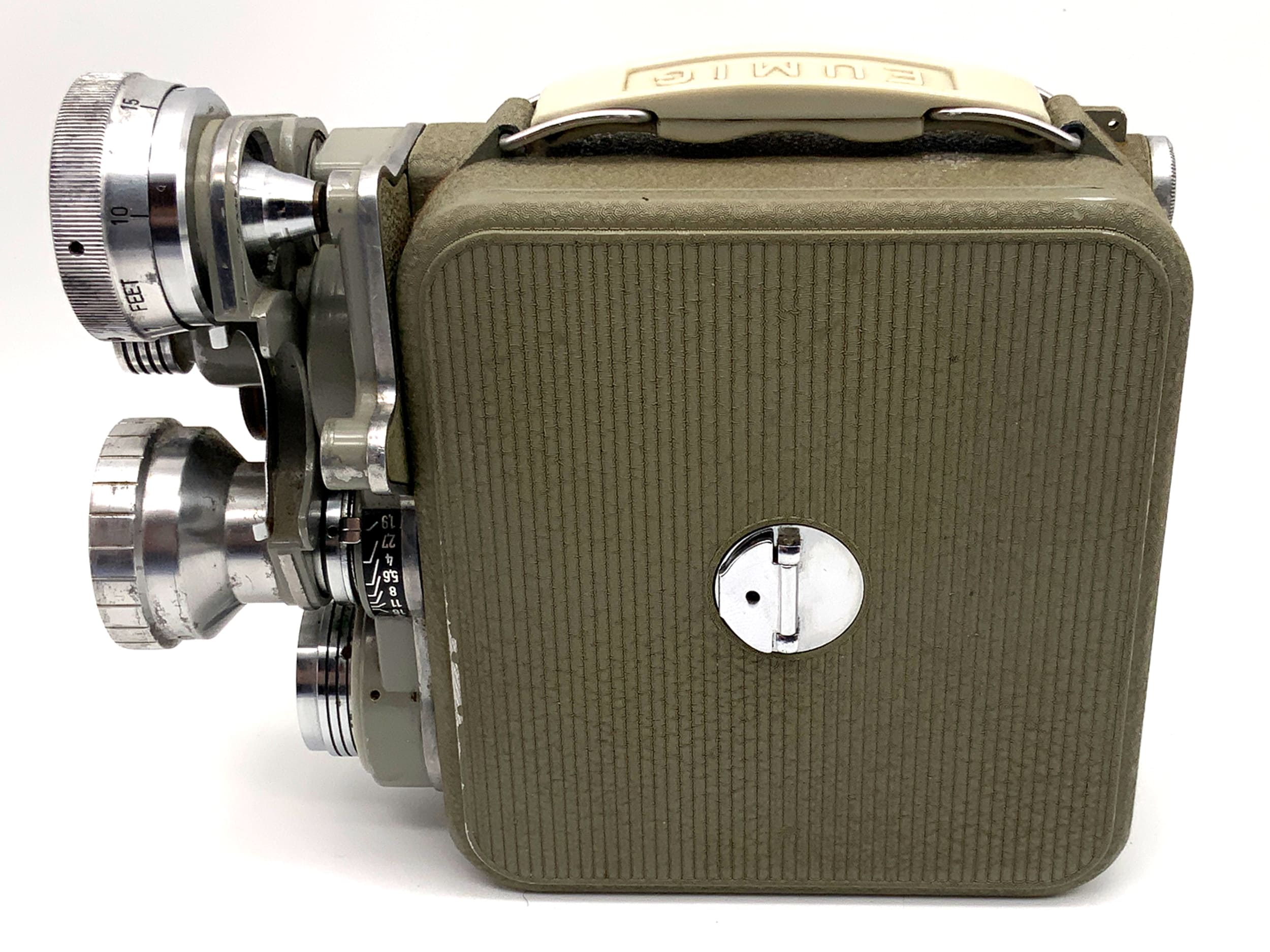 Caméra argentique Eumig C3 avec tête revolver Eumakro 2x, double pellicule 8 mm