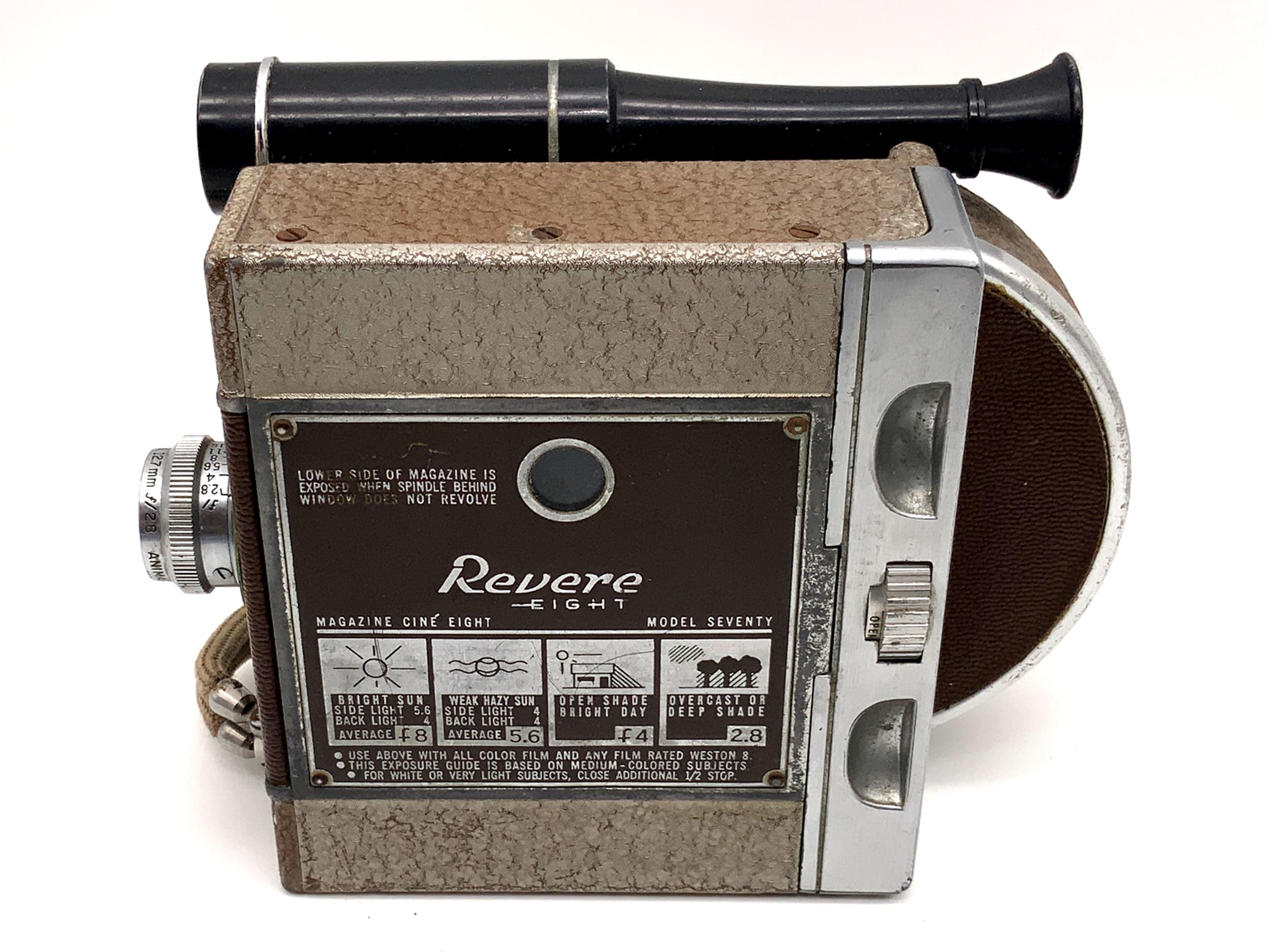 Revere Eight Model Seventy film camera with 12.7mm f/2.8 Animar narrow-gauge film