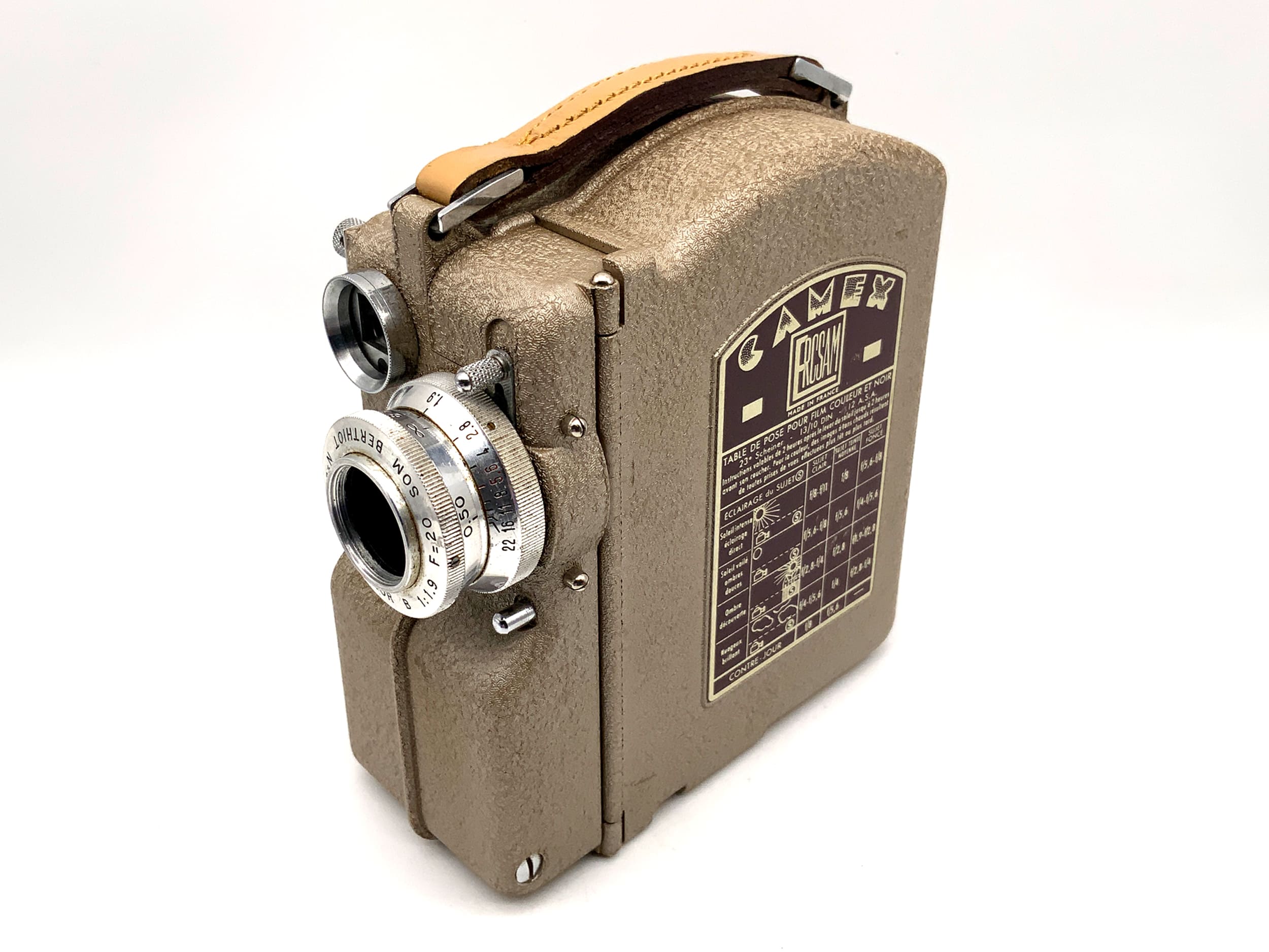Caméra argentique Camex Ercsam avec objectif SOM Berthiot Cinor B 1:1.9 F=20 double 8 mm