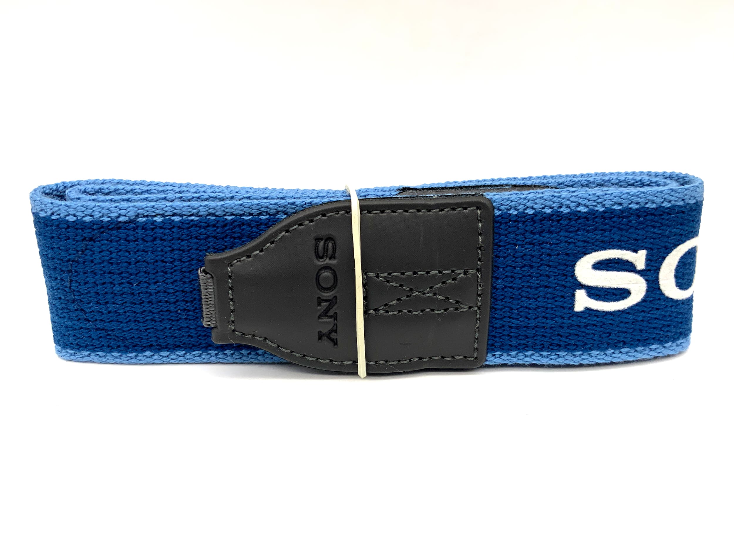 Sony approx. 35mm wide strap, blue, neck/shoulder strap, camera strap.