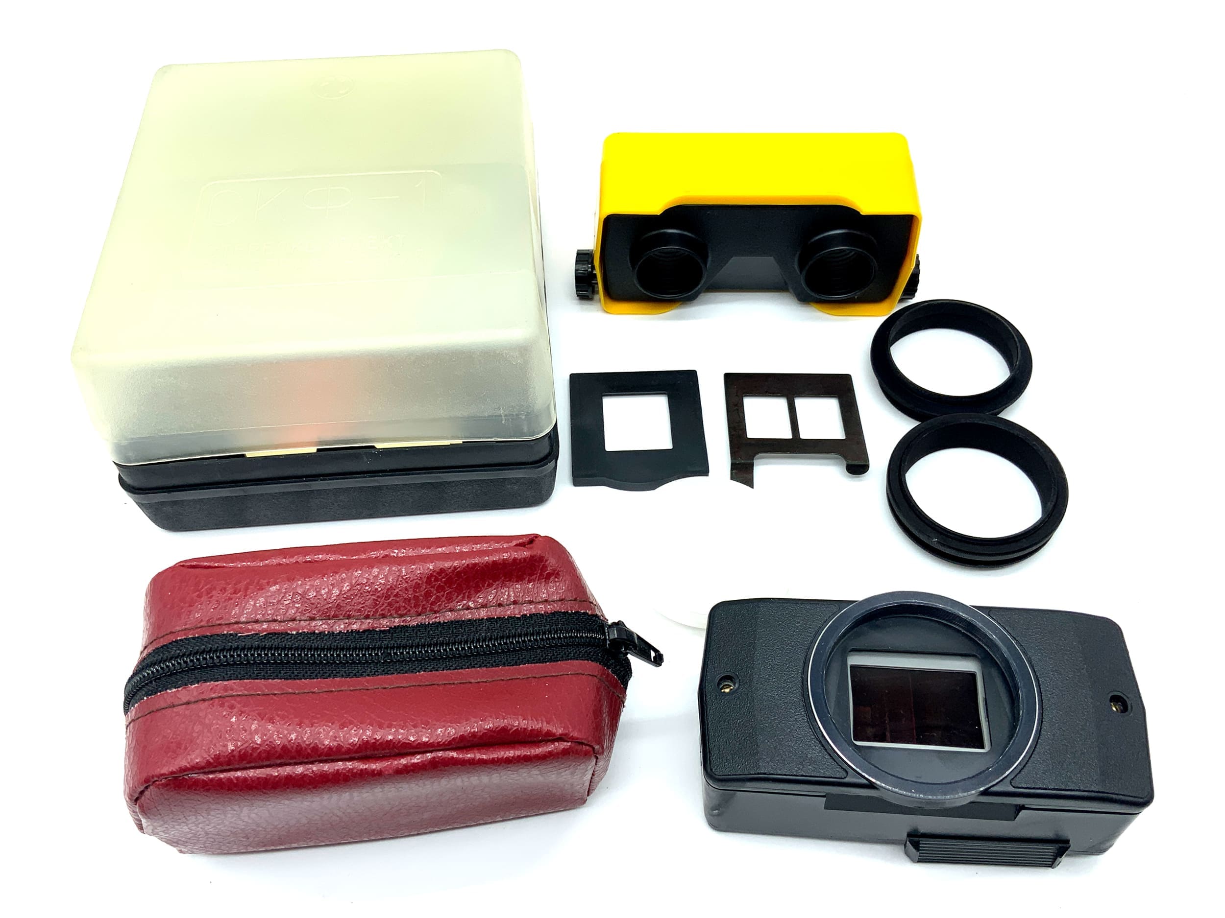 SKF Stereoskop 3D Diabetrachter Gelb/Schwarz Ledertasche und Box