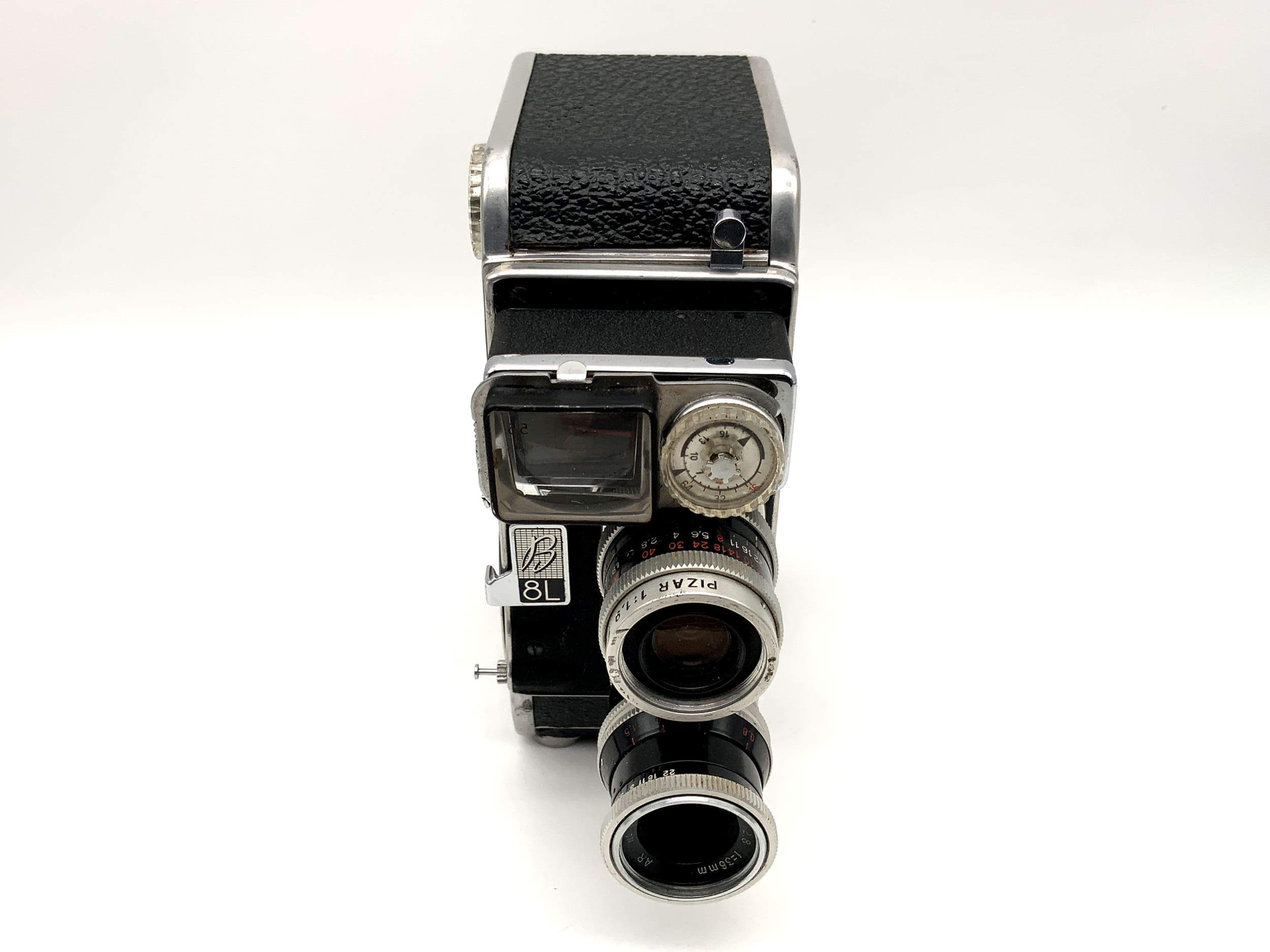 Caméra Bolex Paillard B 8L avec objectif Yvar 1:2.8 f=36 mm et poignée, double 8 mm