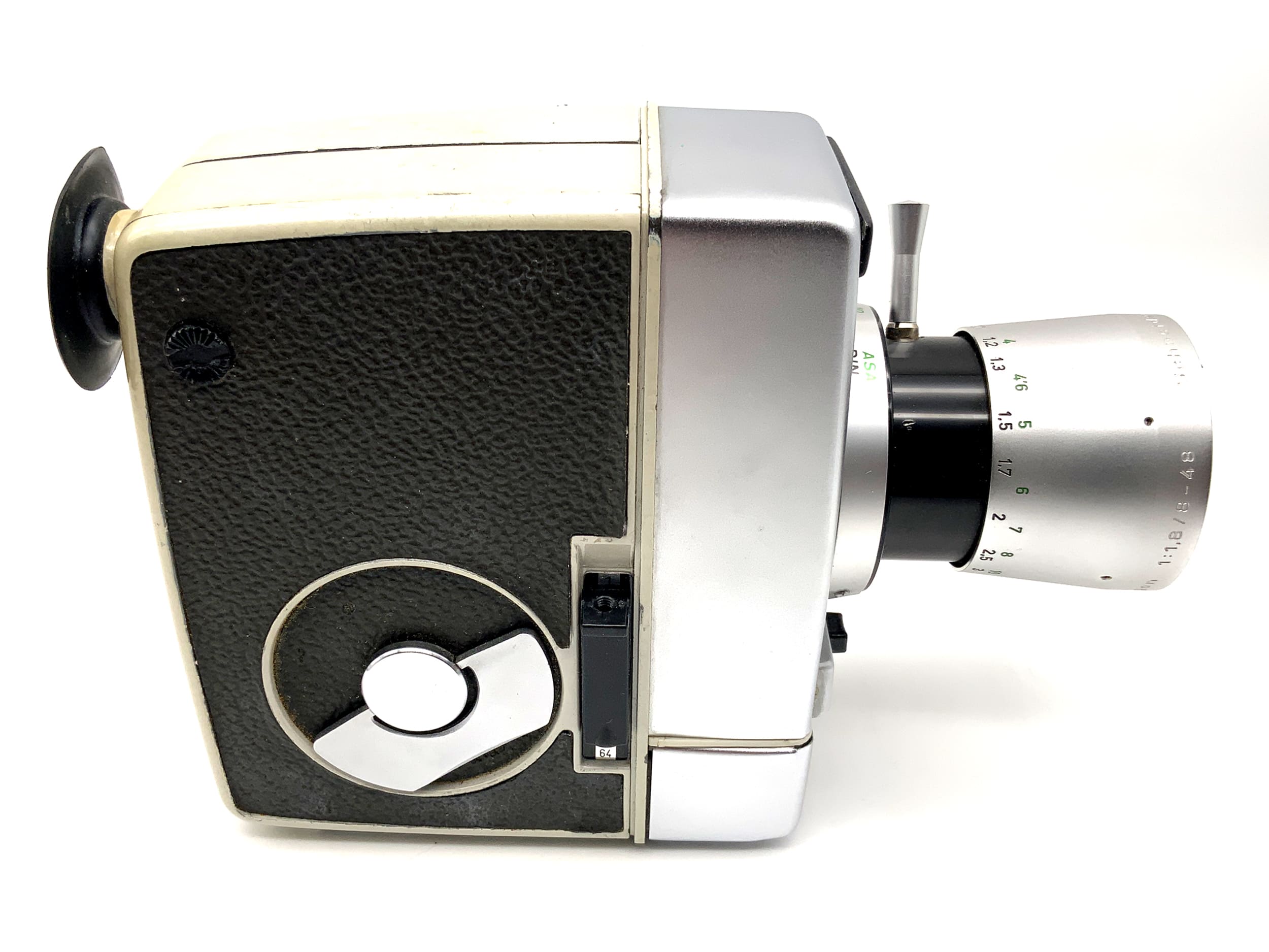 Caméra argentique Bauer 88RS avec objectif Variogon 1:1.8/8-48 et poignée pour film double 8 mm