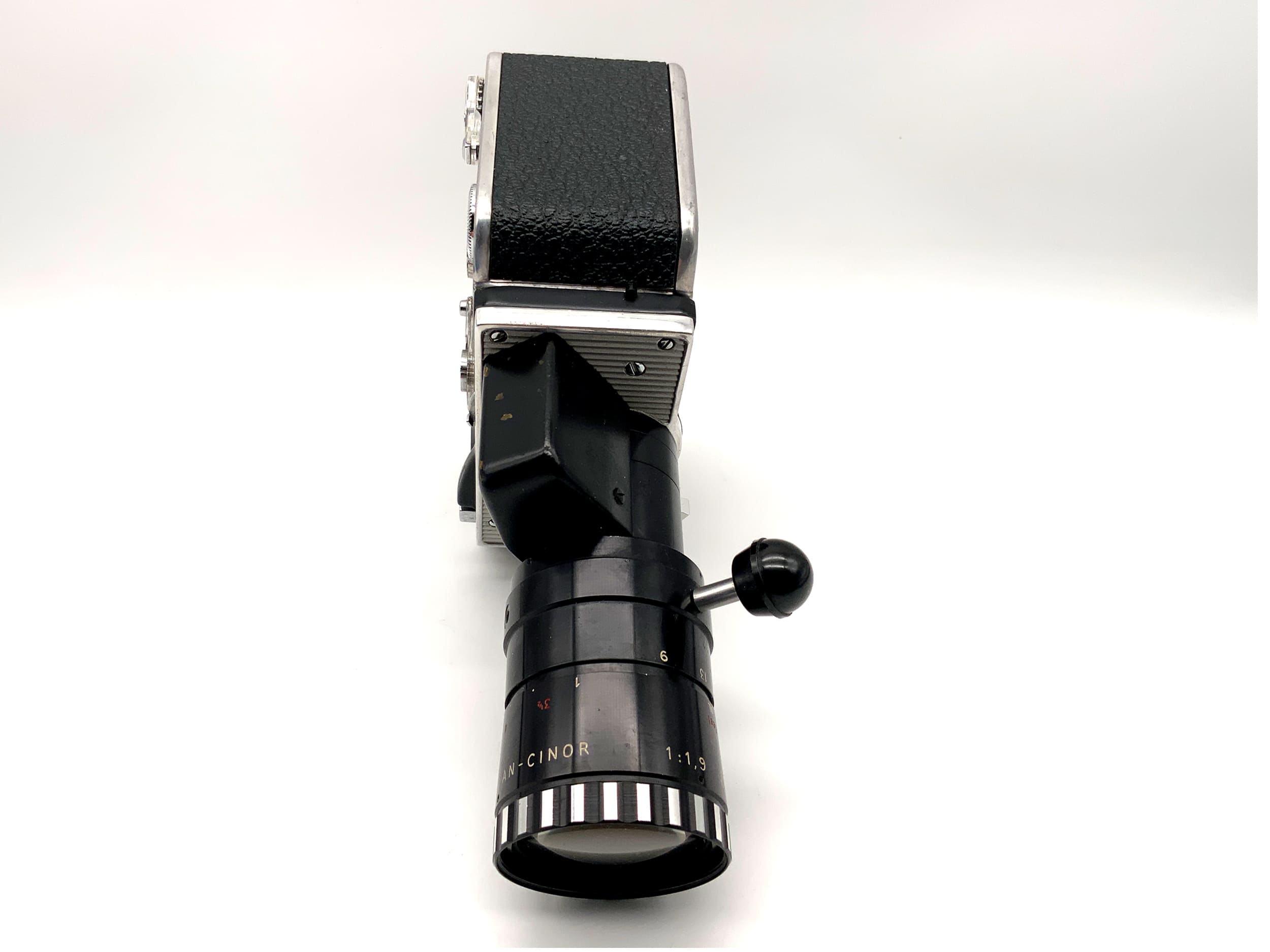 Bolex Paillard Zoom Reflex P2 film camera with 1:1.9 f=9-30mm lens and grip with dual 8mm lens