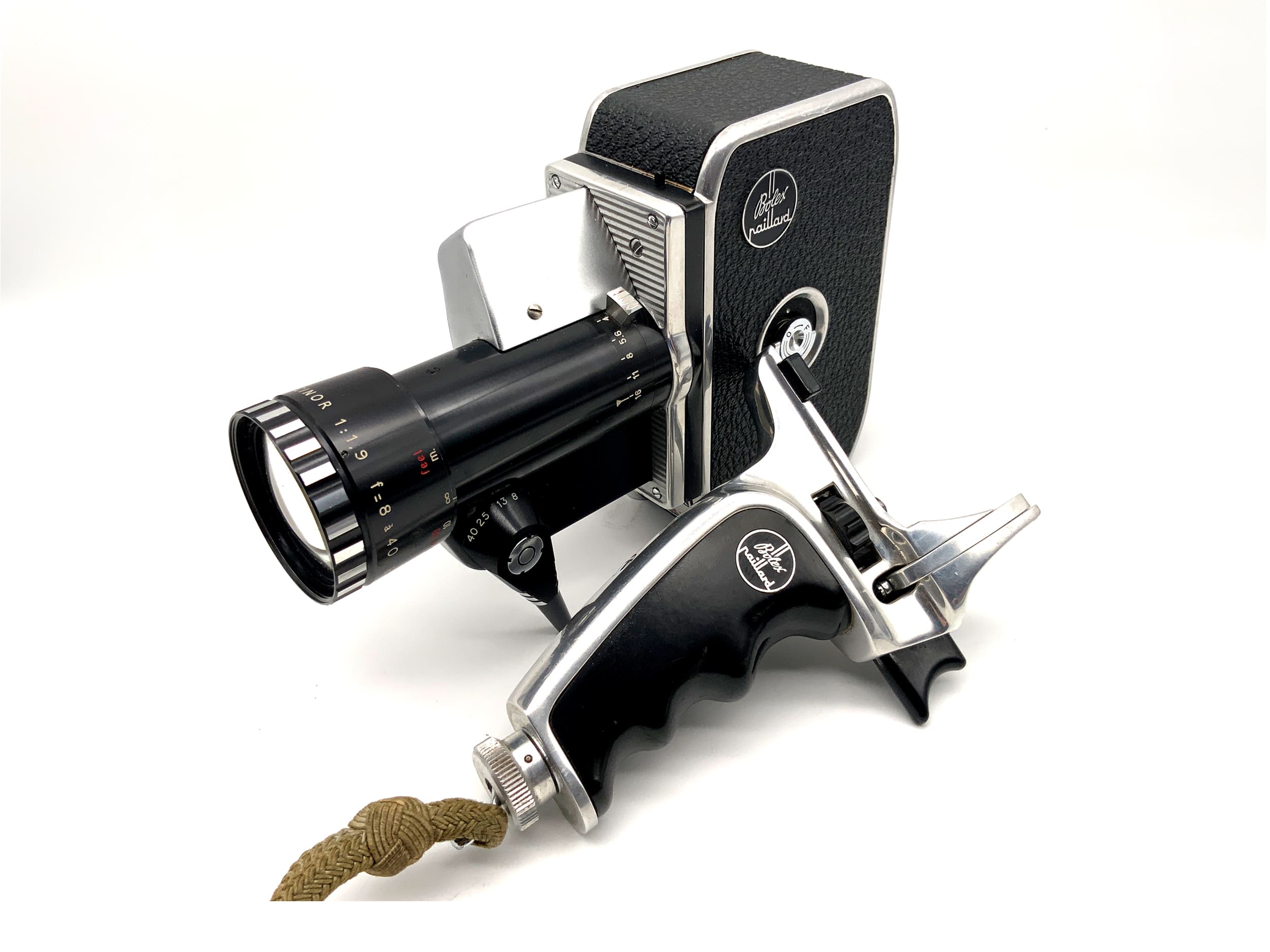 Caméra argentique Bolex Paillard Zoom Reflex P1 avec objectif 8-40 mm f/1,9 et poignée, double objectif 8 mm