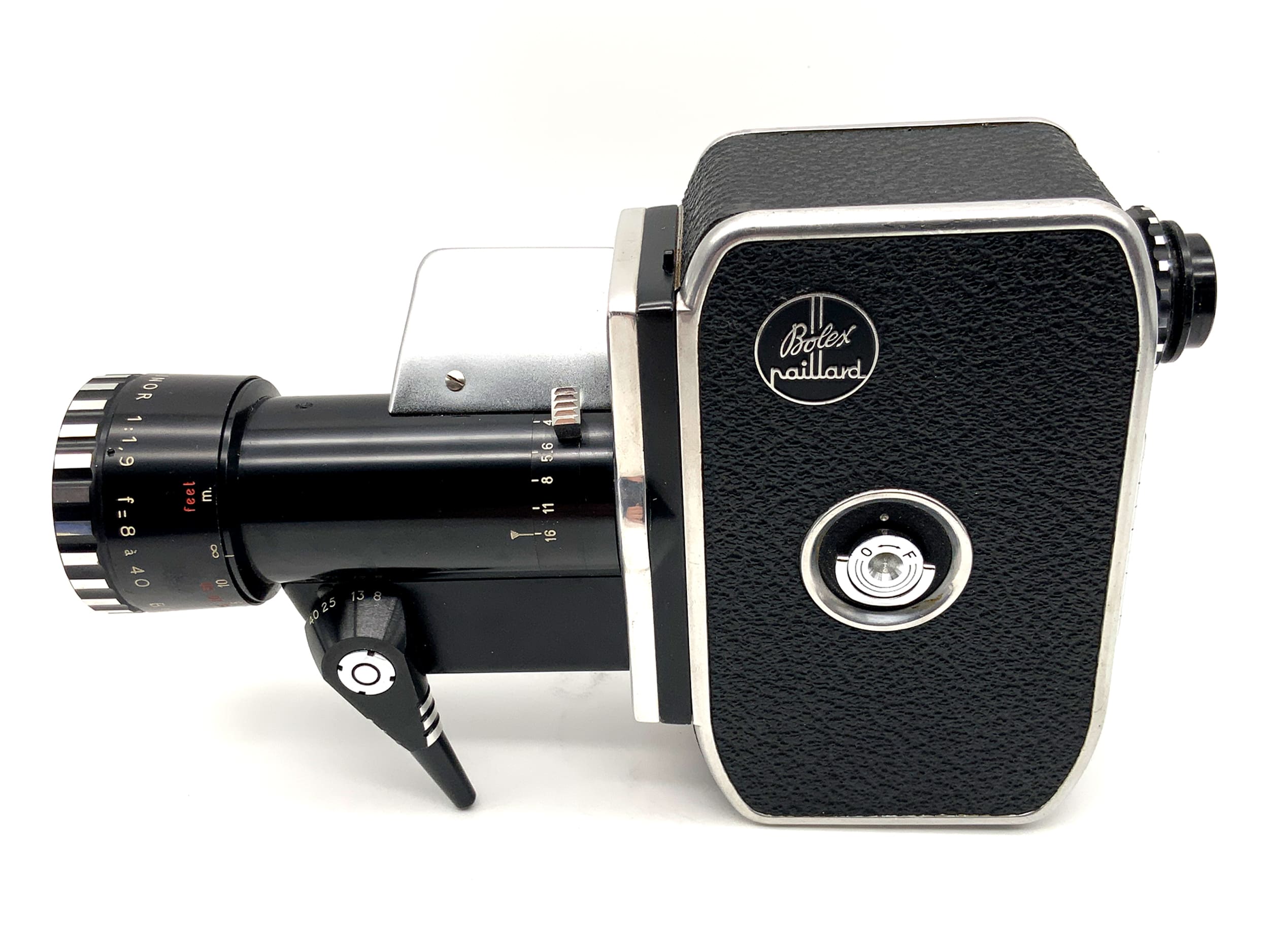 Caméra argentique Bolex Paillard Zoom Reflex P1 avec objectif 8-40 mm f/1,9 et poignée, double objectif 8 mm