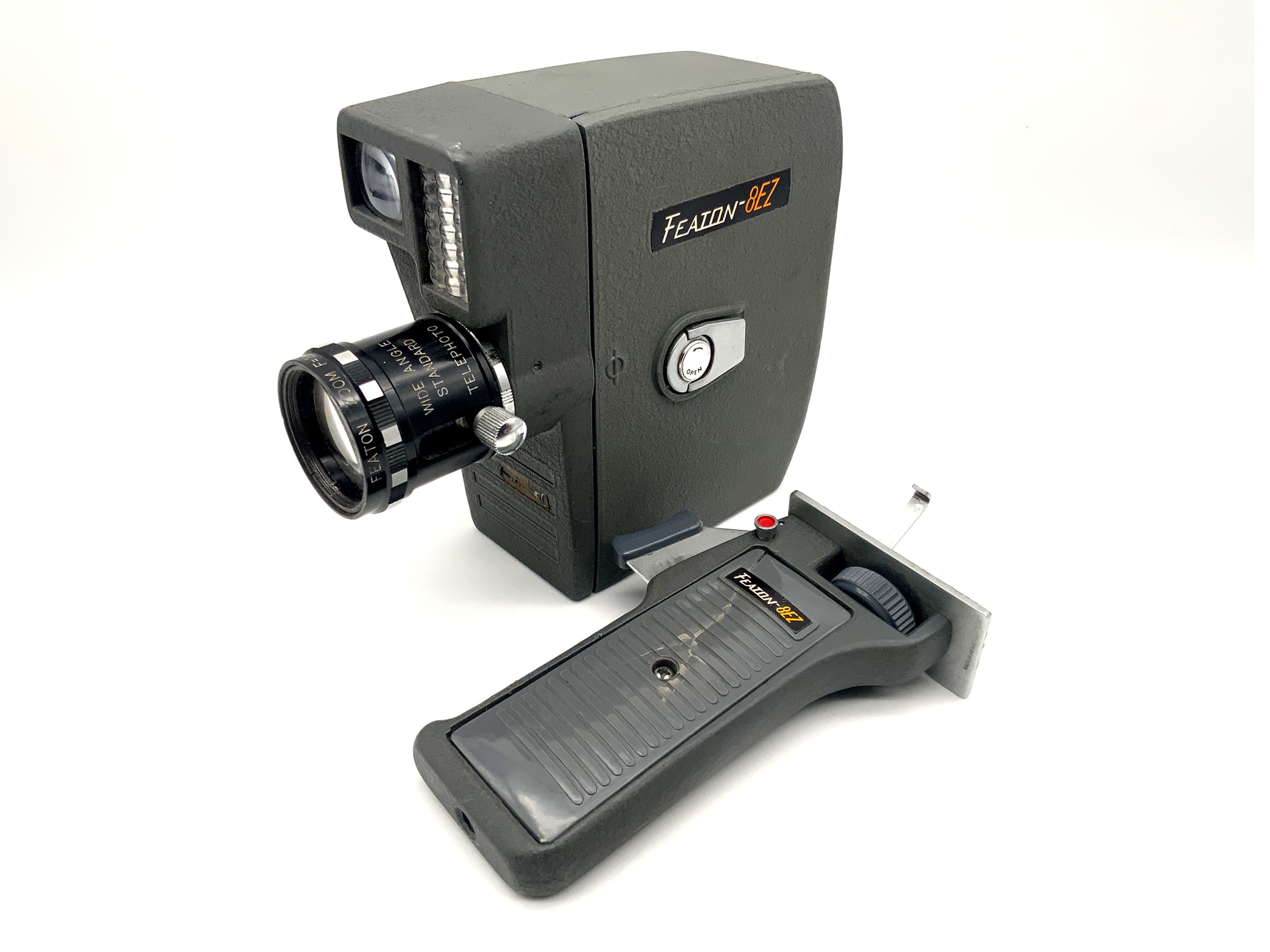 Featon 8EZ film camera with wide angle zoom lens F=2 and grip, dual 8mm