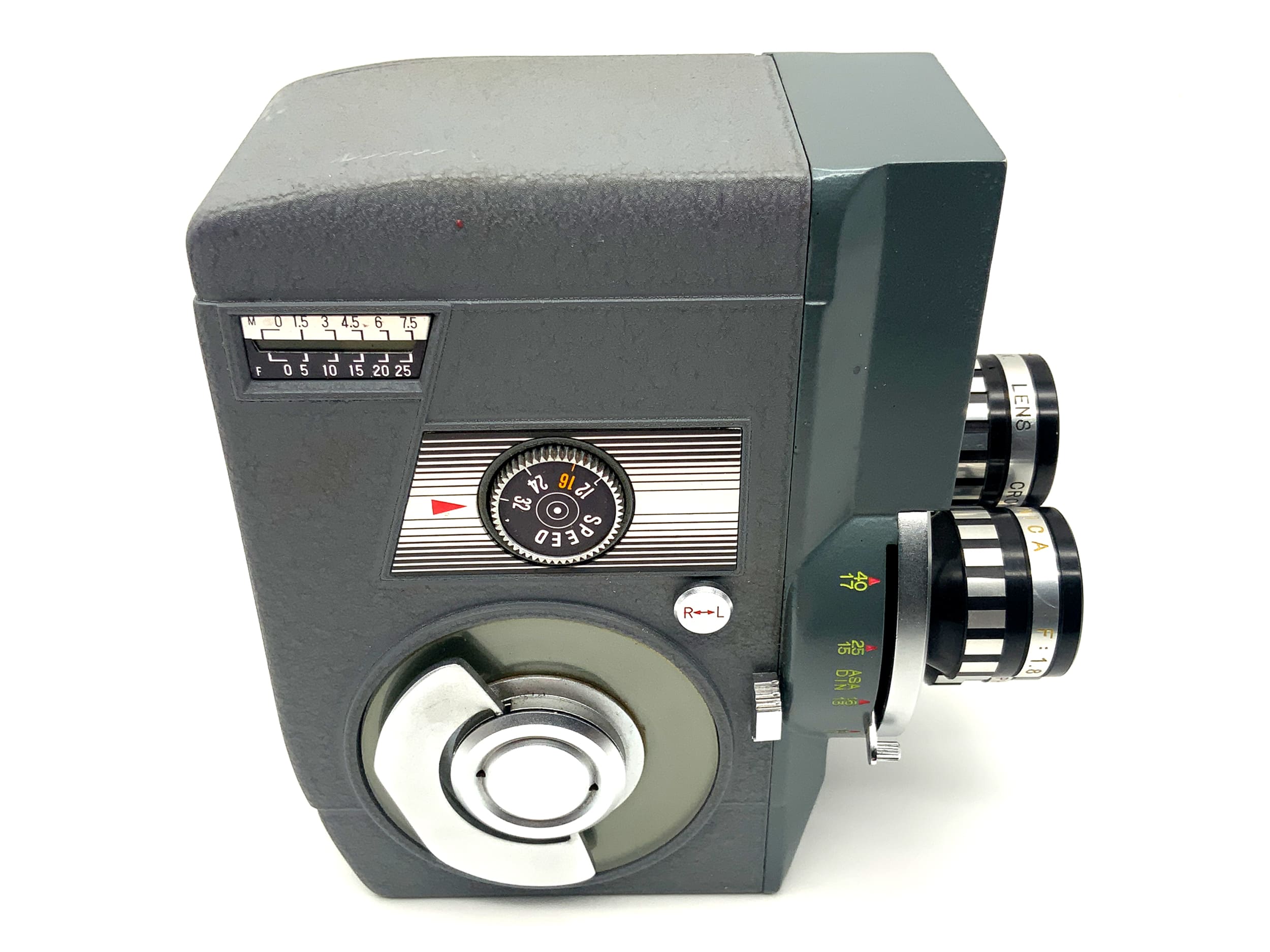 Crown Cronica 8 ET film camera with 3x Cronica lens and handle, double 8mm